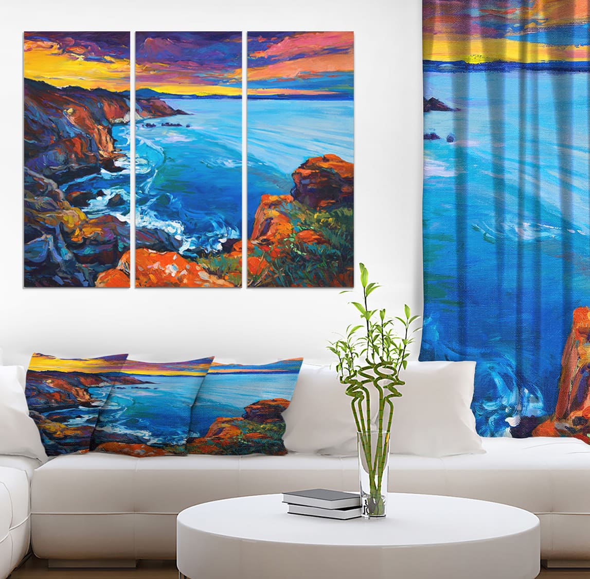 Designart - Rich Golden Sunset Over Ocean and Cliffs