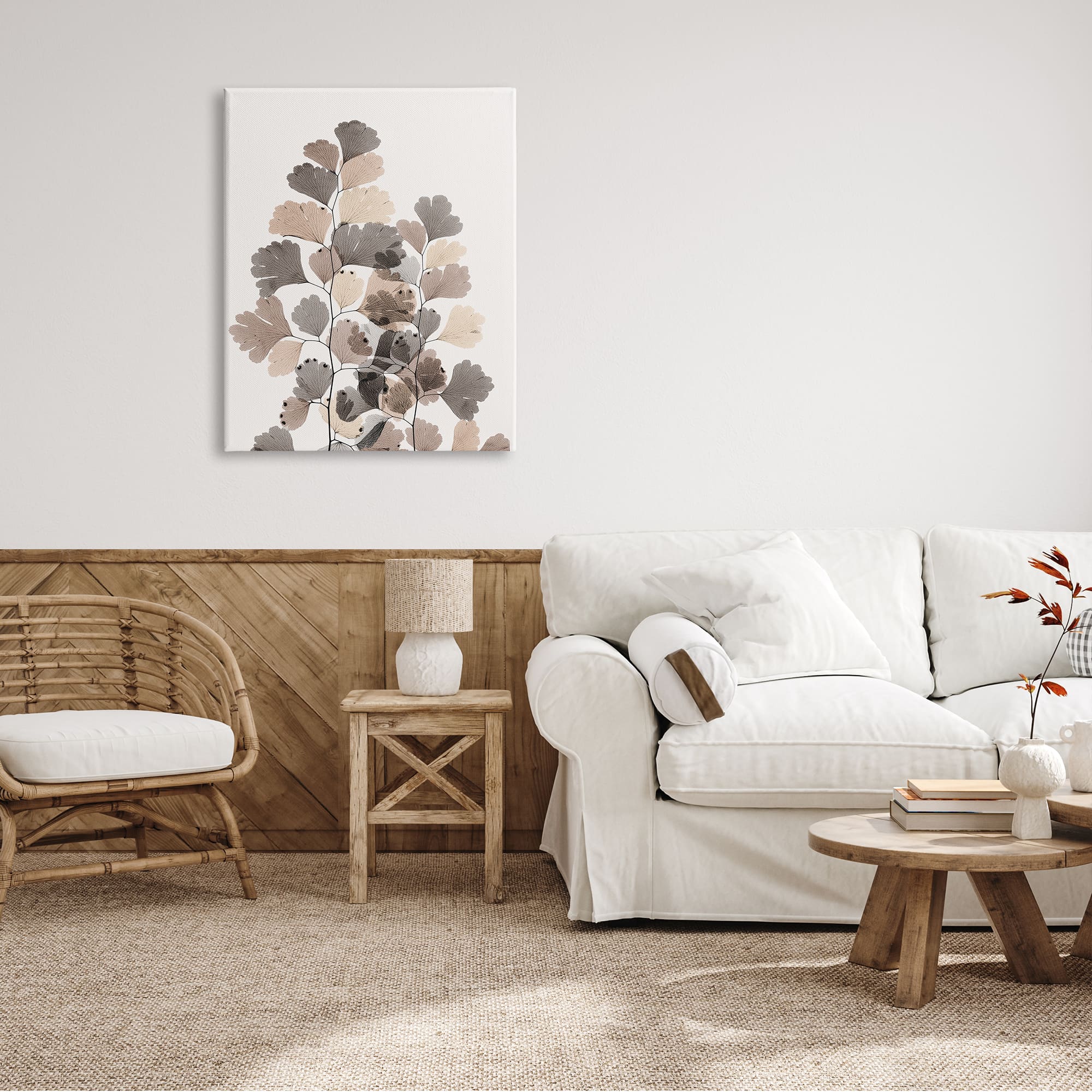 Stupell Industries Modern Ginkgo Leaf Arrangement Translucent Brown Grey Leaves Canvas Wall Art