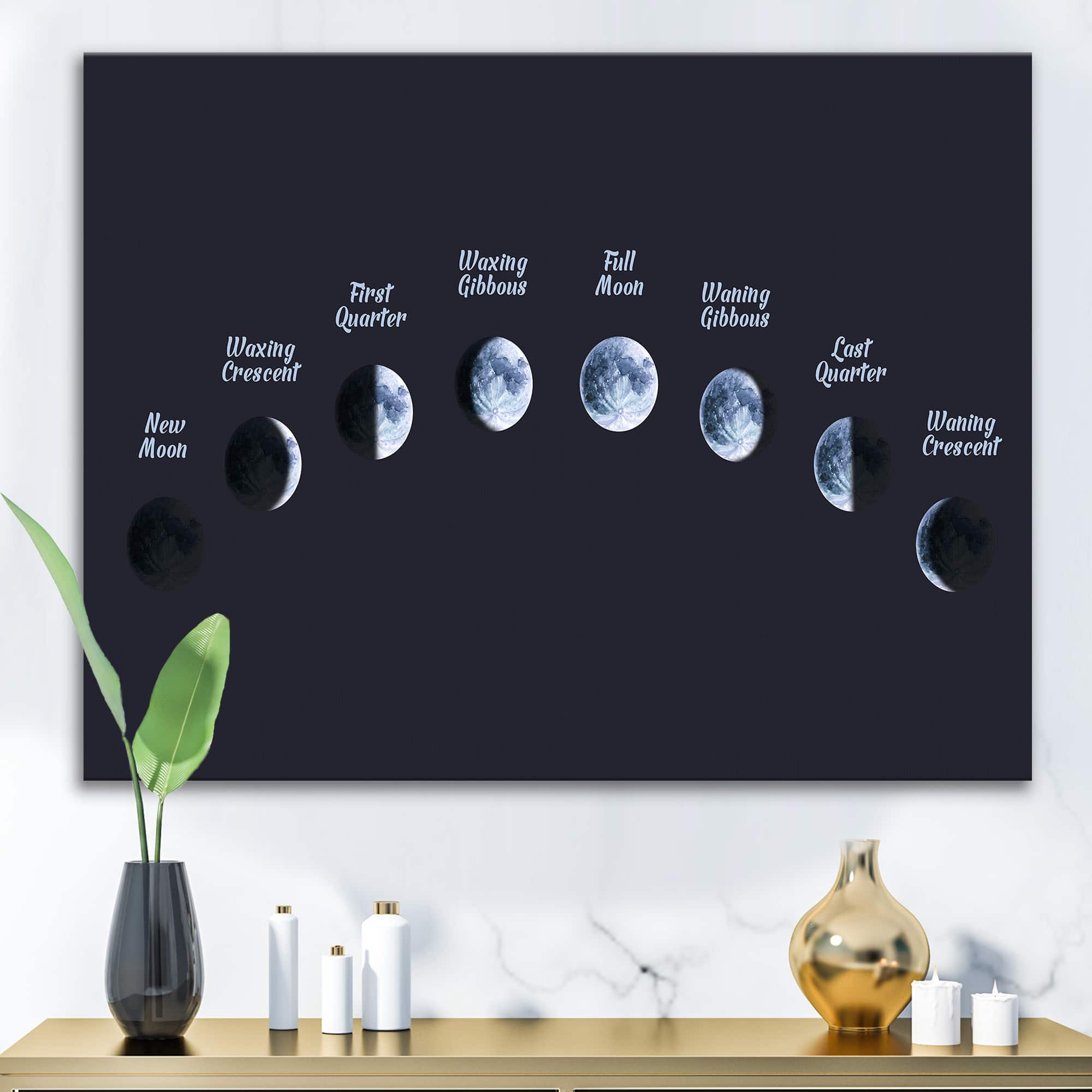 Designart - Moon Phases In Space - Bohemian & Eclectic Canvas Wall Art Print
