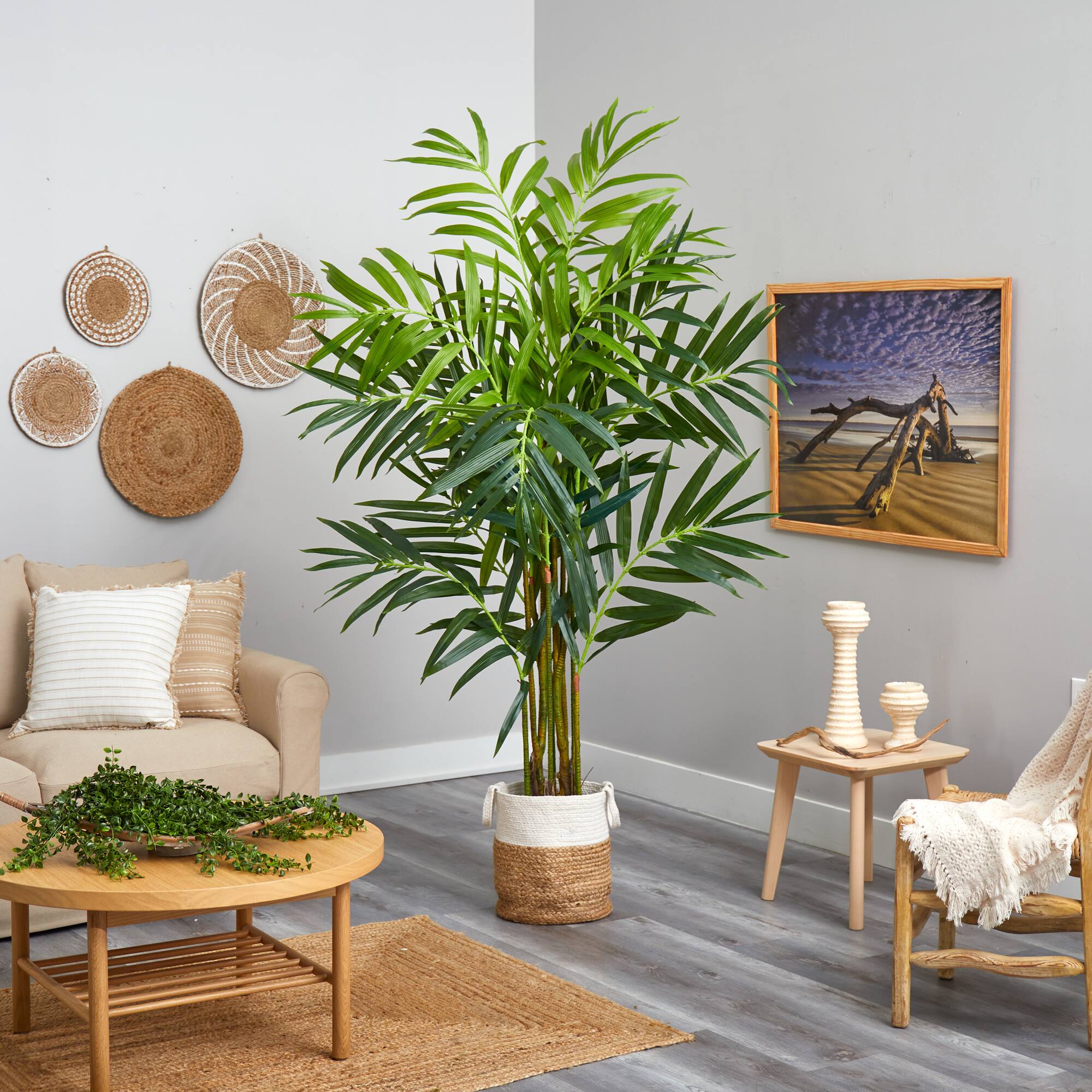 8ft. King Palm Artificial Tree with 12 Bendable Branches in Handmade Natural Jute and Cotton Planter