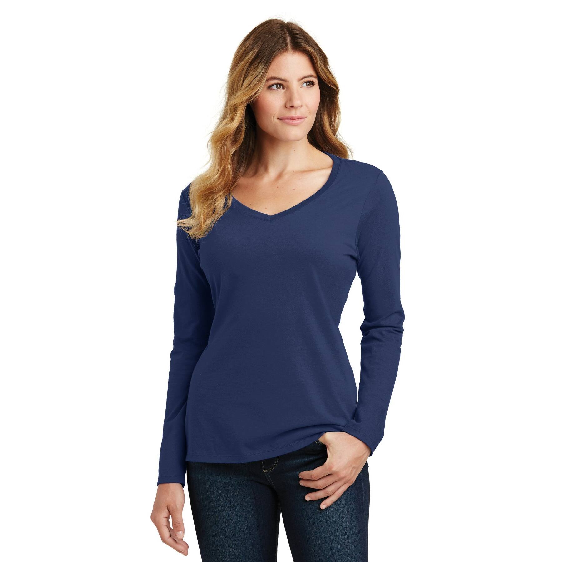 Port & Company® Fan Favorite™ Colors Long Sleeve Ladies V-Neck T-Shirt