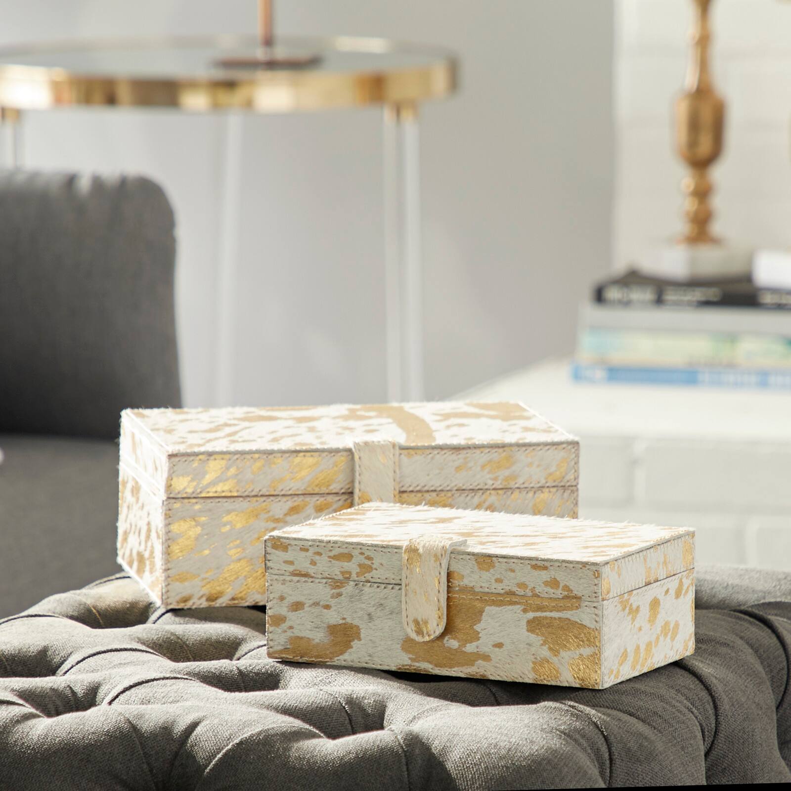 White & Gold Leather Rustic Box Set