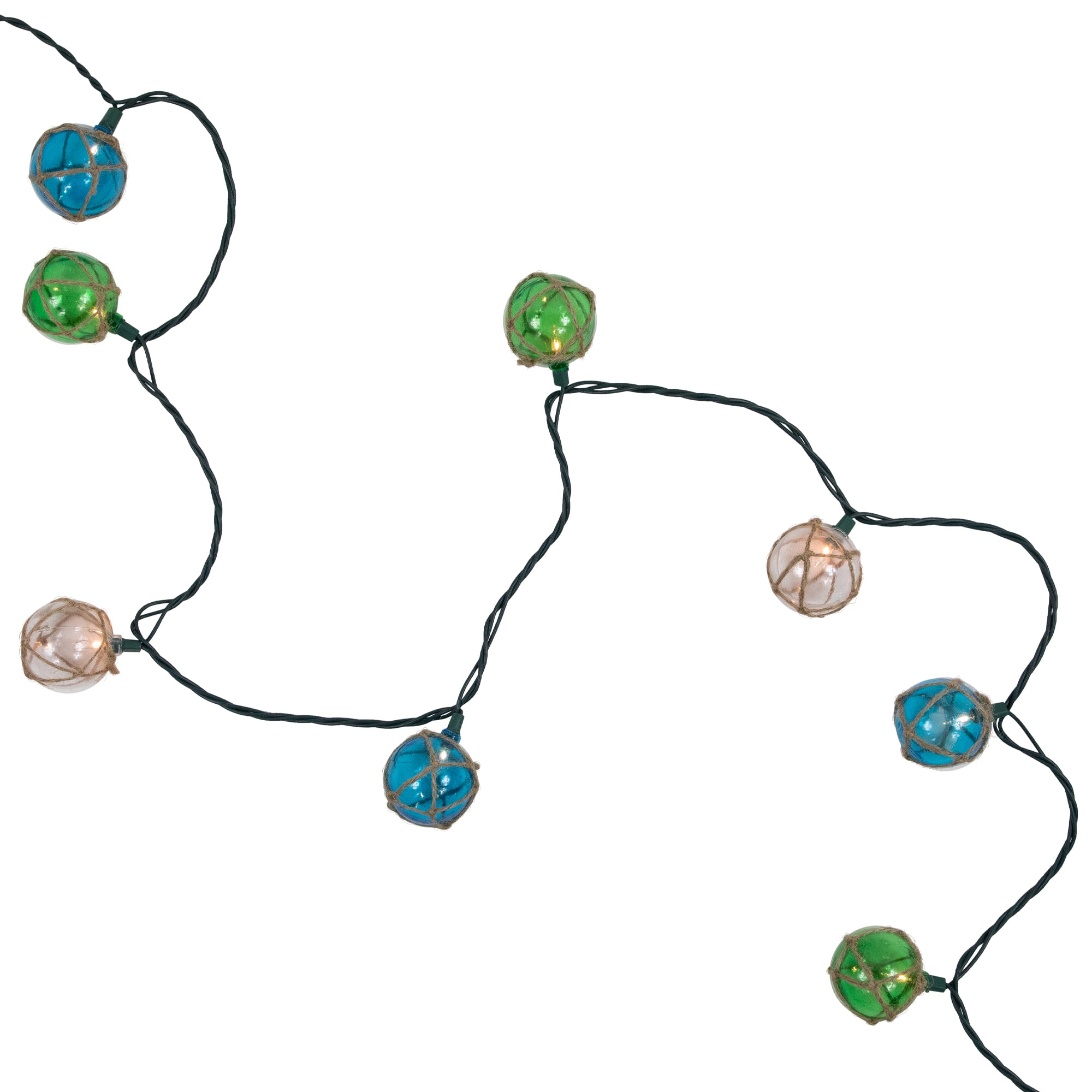 10ct. Natural Jute Wrapped Multicolor Ball String Lights with Green Wire