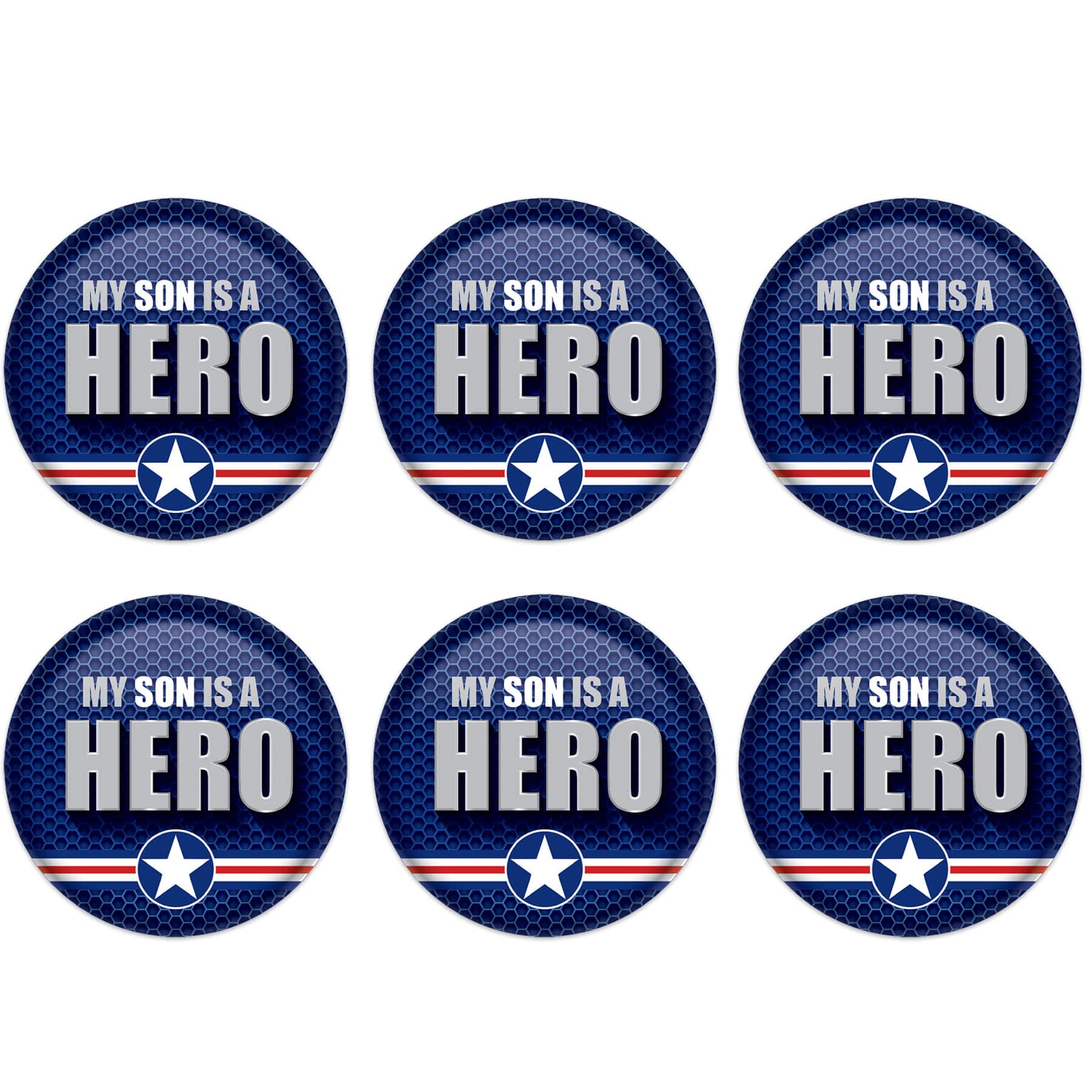 Beistle 2" Blue & Silver My Son Is A Hero Buttons, 6ct.