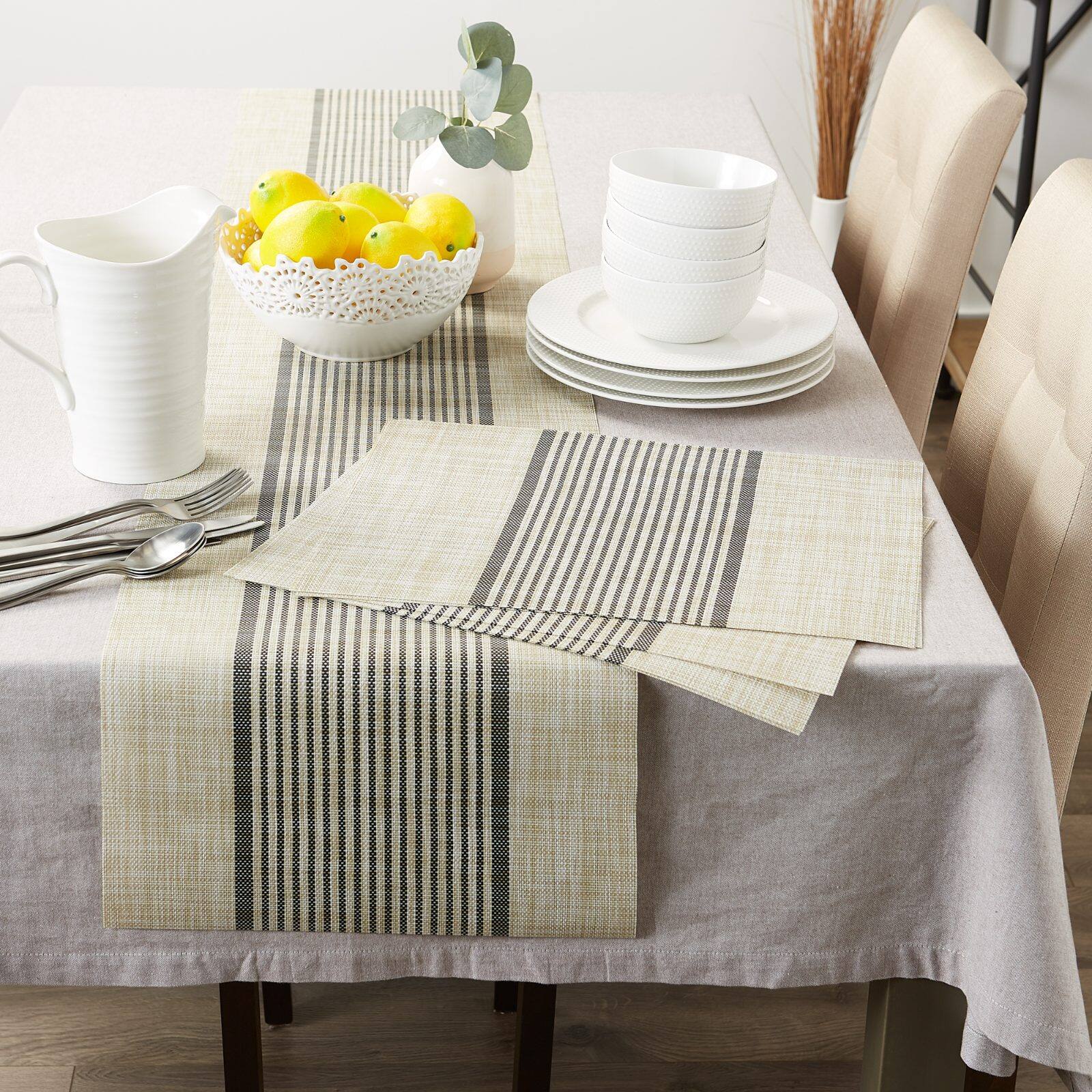 DII® Black Middle Stripe PVC Woven Placemat, 6ct.