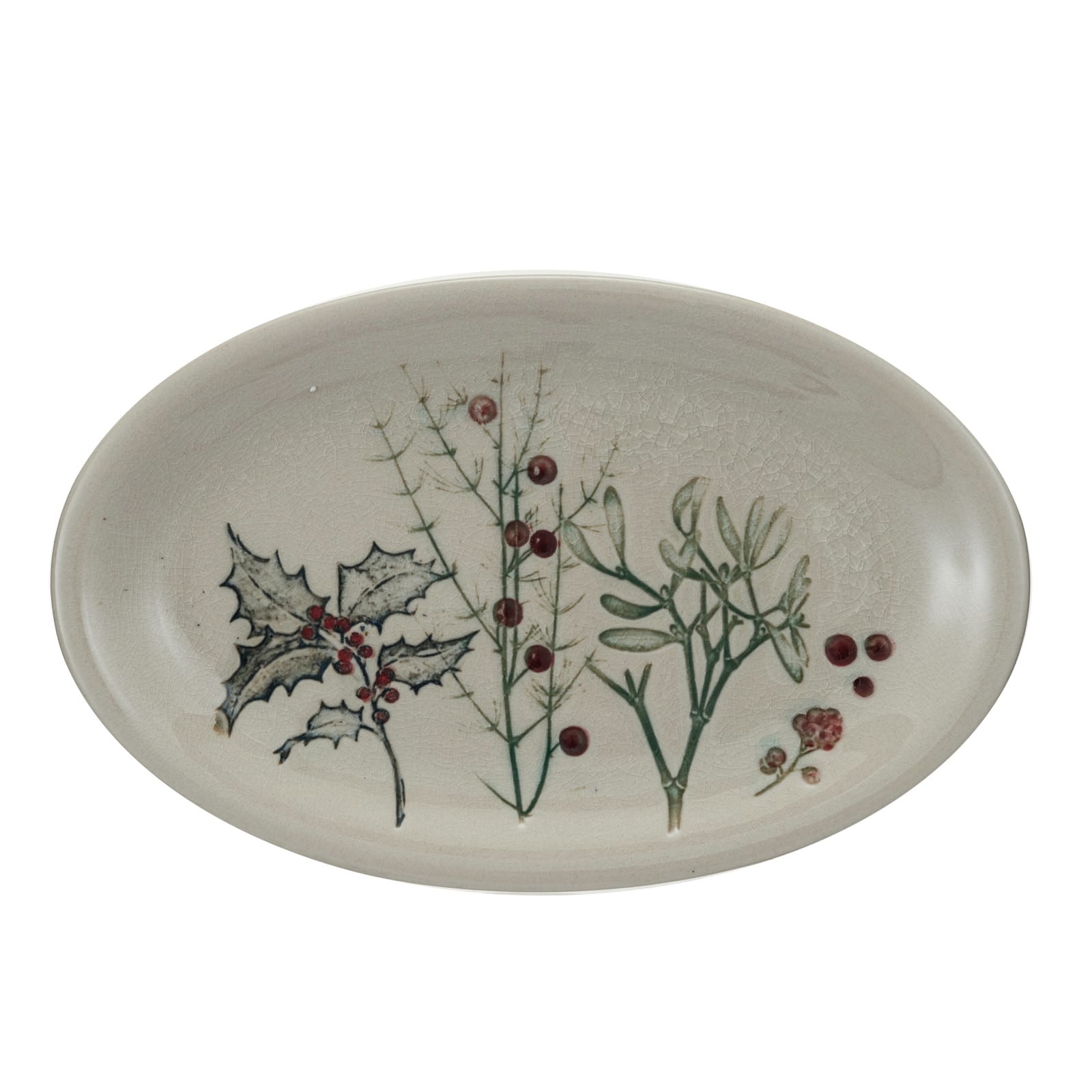 Hello Honey® 11.5" Multicolor Seasonal Botanicals Debossed Stoneware Platter with Reactive Crackle Glaze