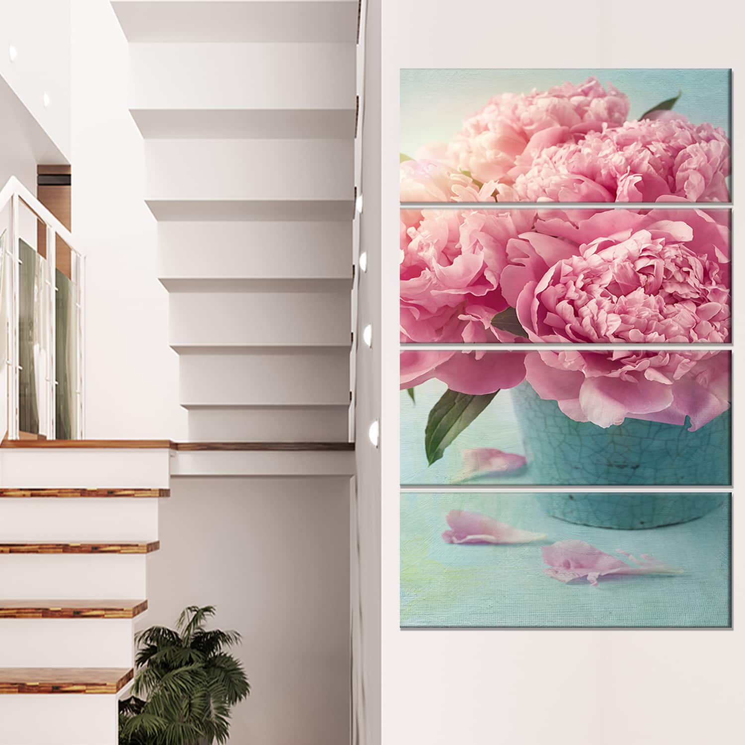 Designart - Pink Peony Flowers in Vase - Large Floral Wall Art Canvas