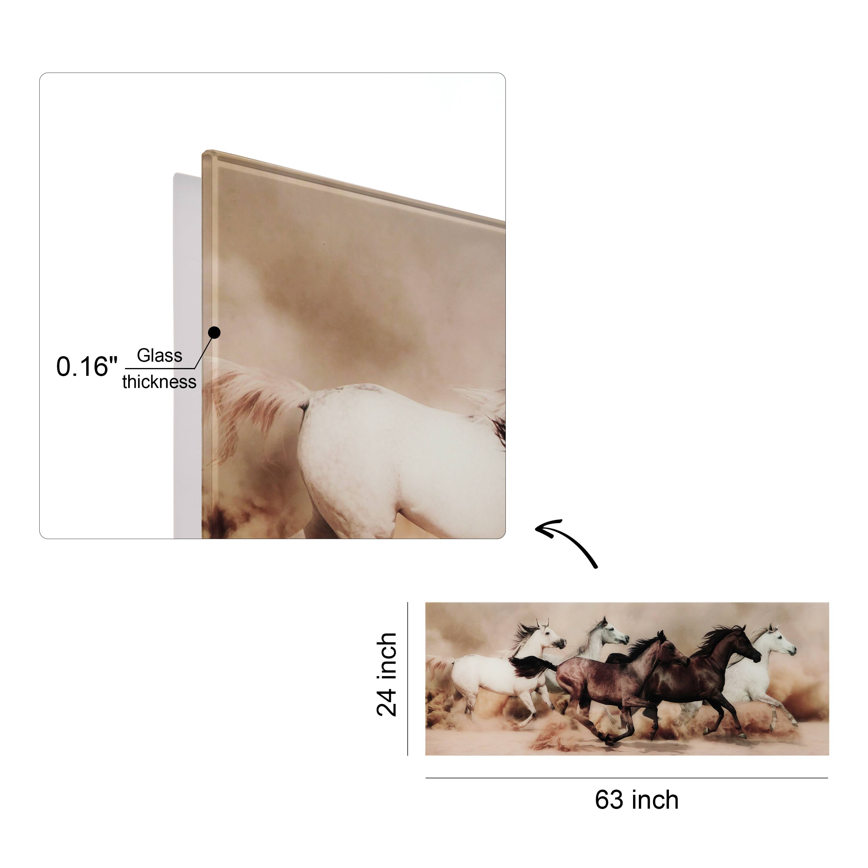 Empire Art Direct 63" x 24" Stampede Frameless Free Floating Printed Tempered Art Glass Wall Art