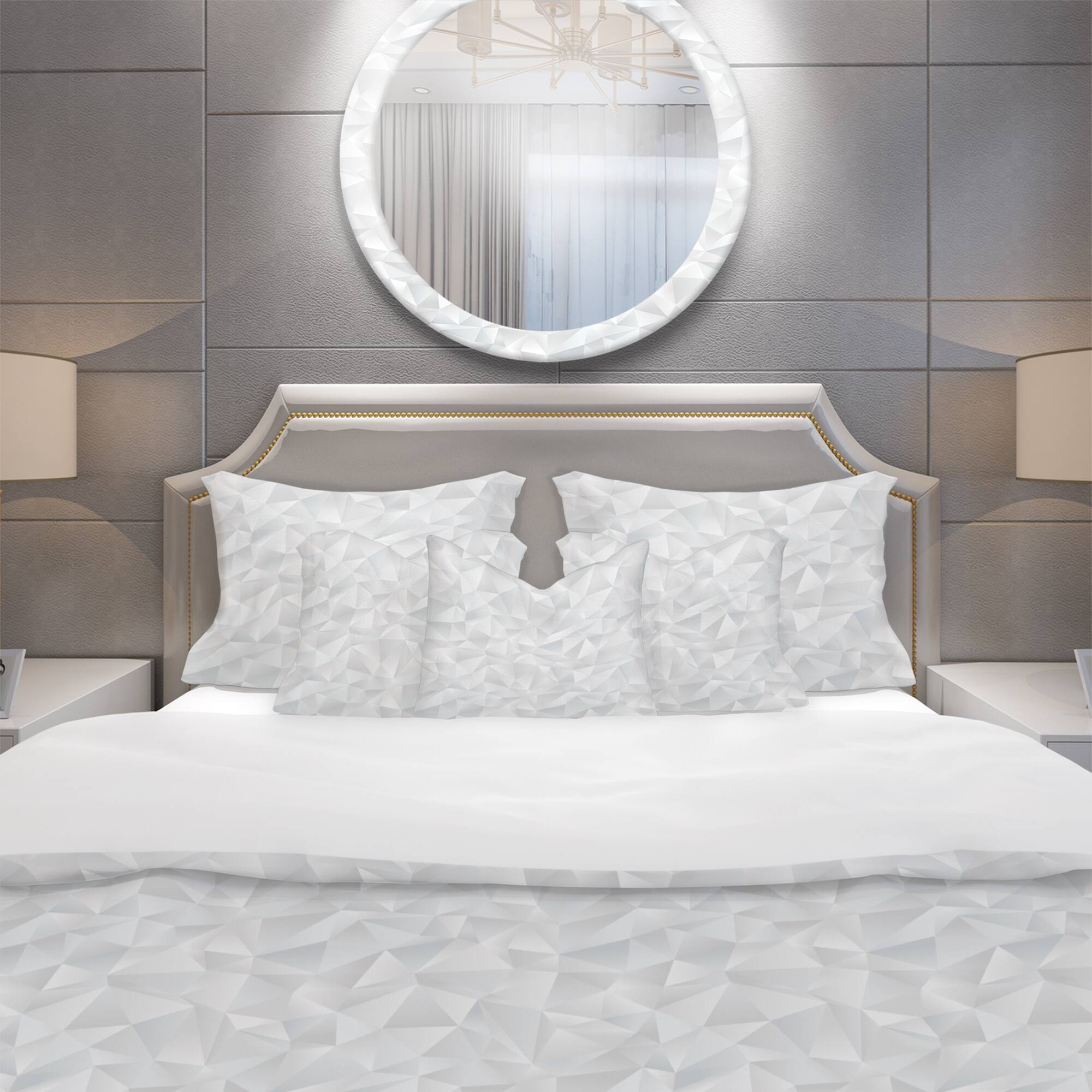 Designart 'Abstract White Geometric Pattern' Scandinavian Bedding Set - Duvet Cover & Shams
