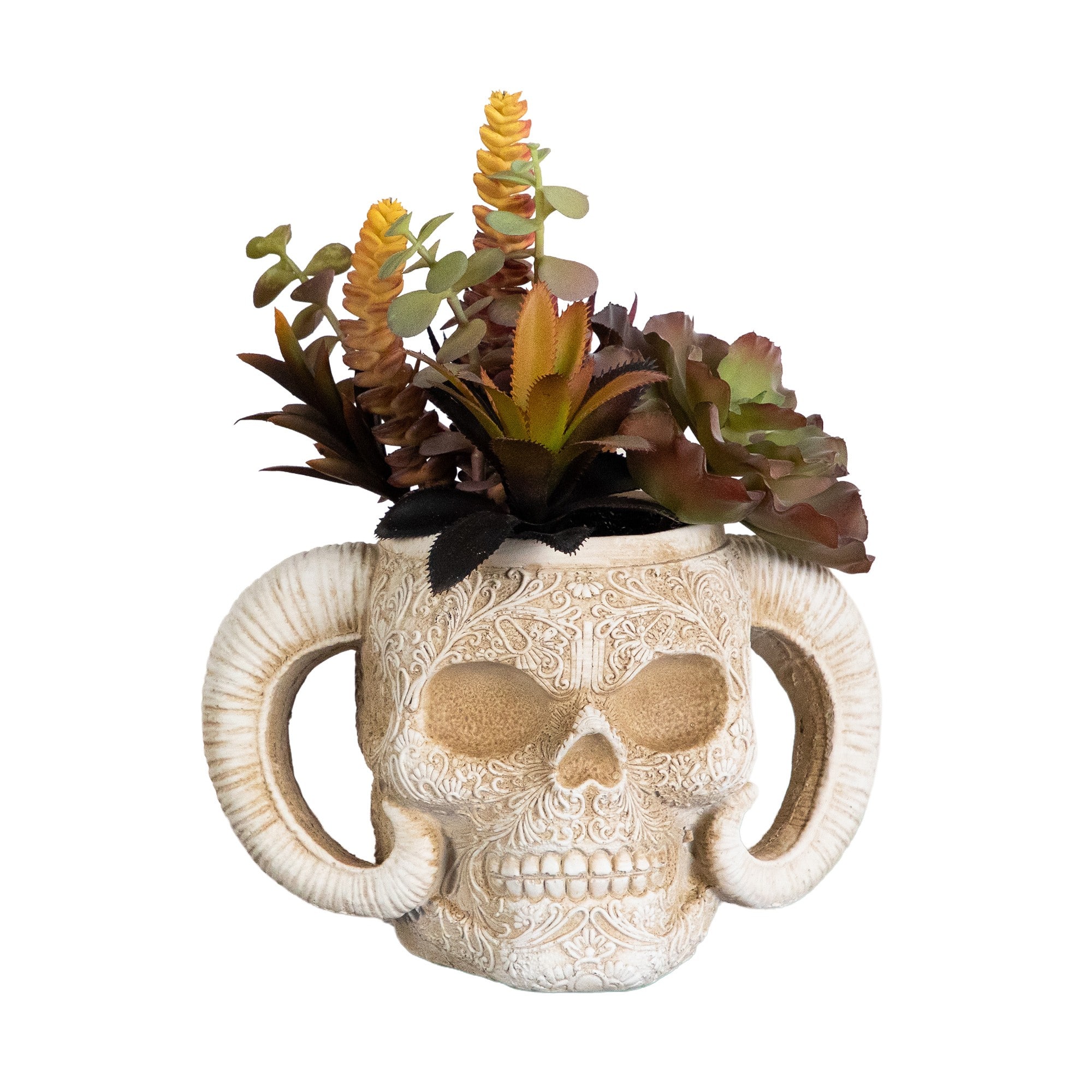 9.5" Artificial Halloween Succulent Garden in Horned Skull Planter