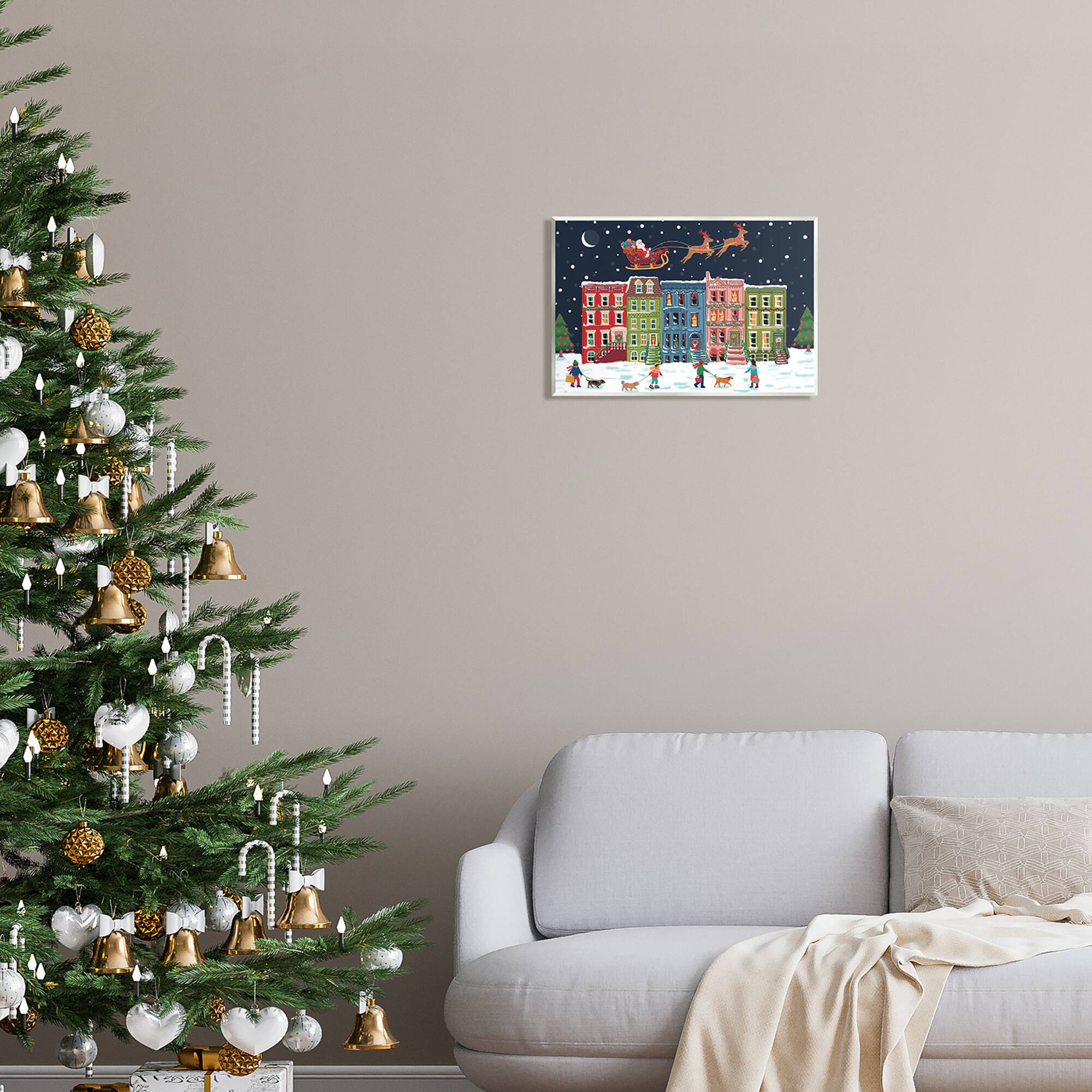 Stupell Industries Snowy Christmas Town Santa Overhead Wall Plaque Art