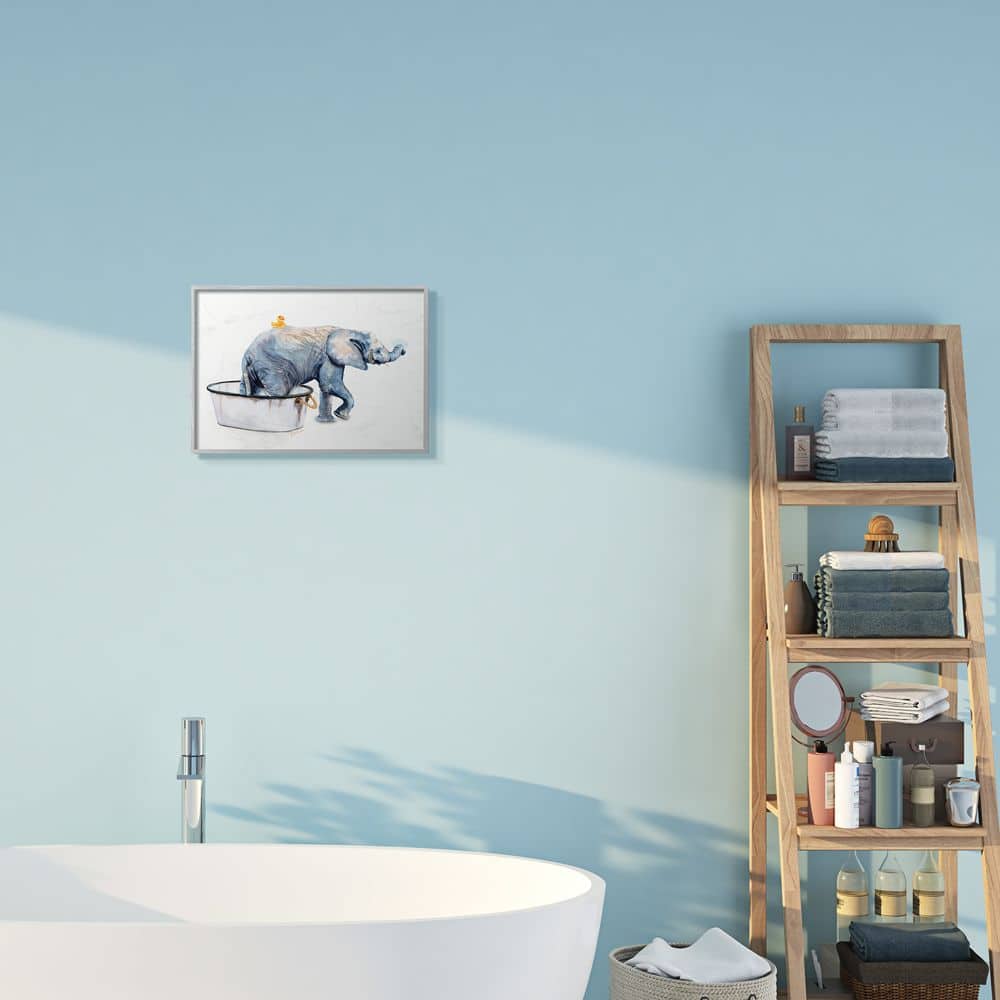 Stupell Industries Charming Rustic Elephant In Bubble Bath Painting in Gray Frame Wall Art