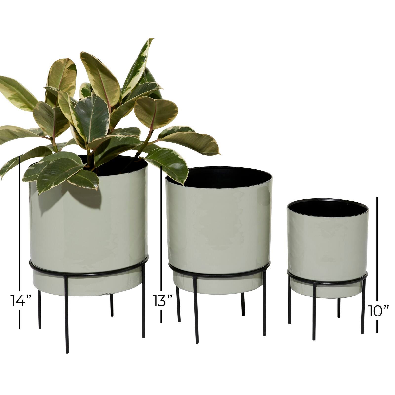 Taupe Metal Contemporary Planter Set