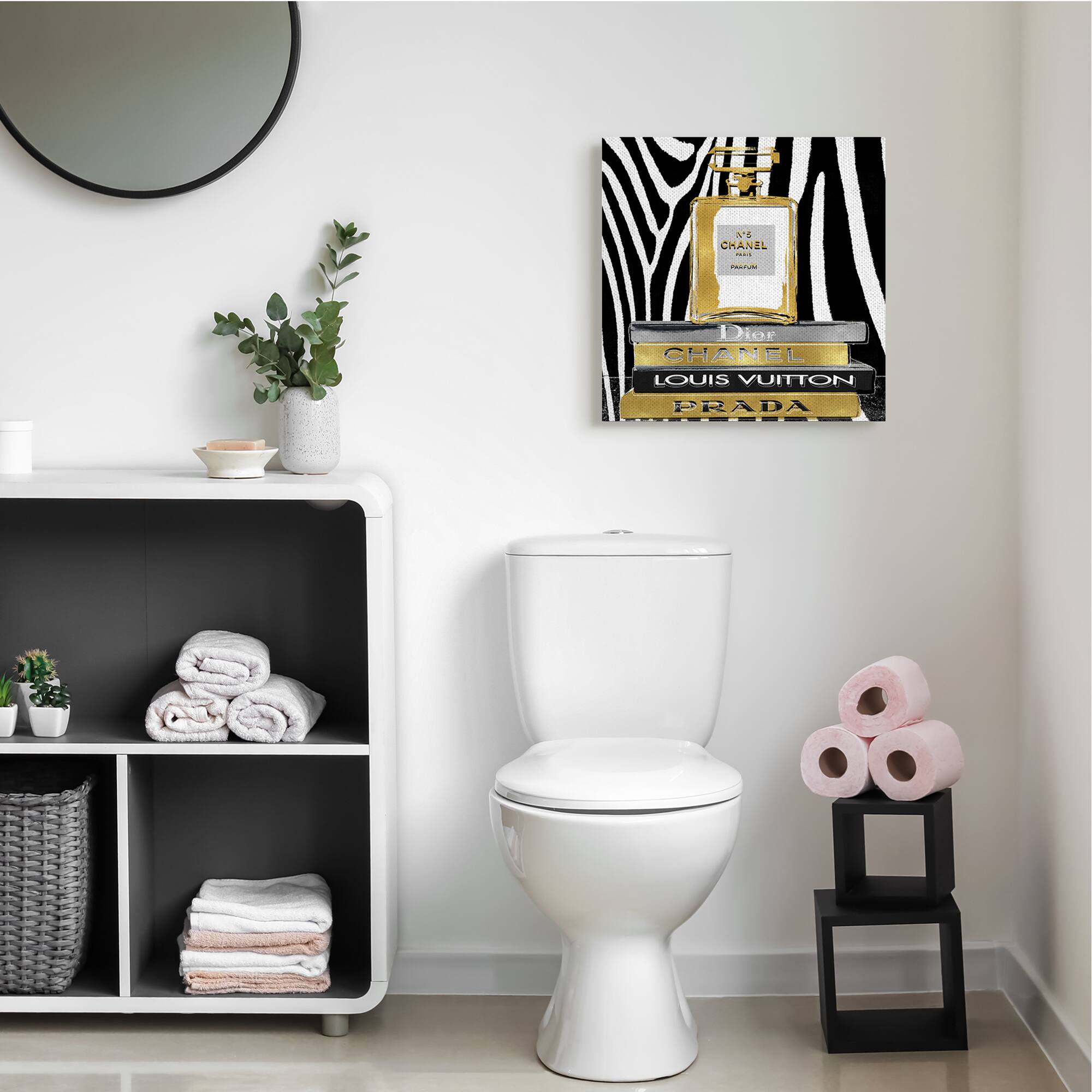 Stupell Industries Glam Fragrance Fashion Book Stack Black Zebra Print Canvas Wall Art