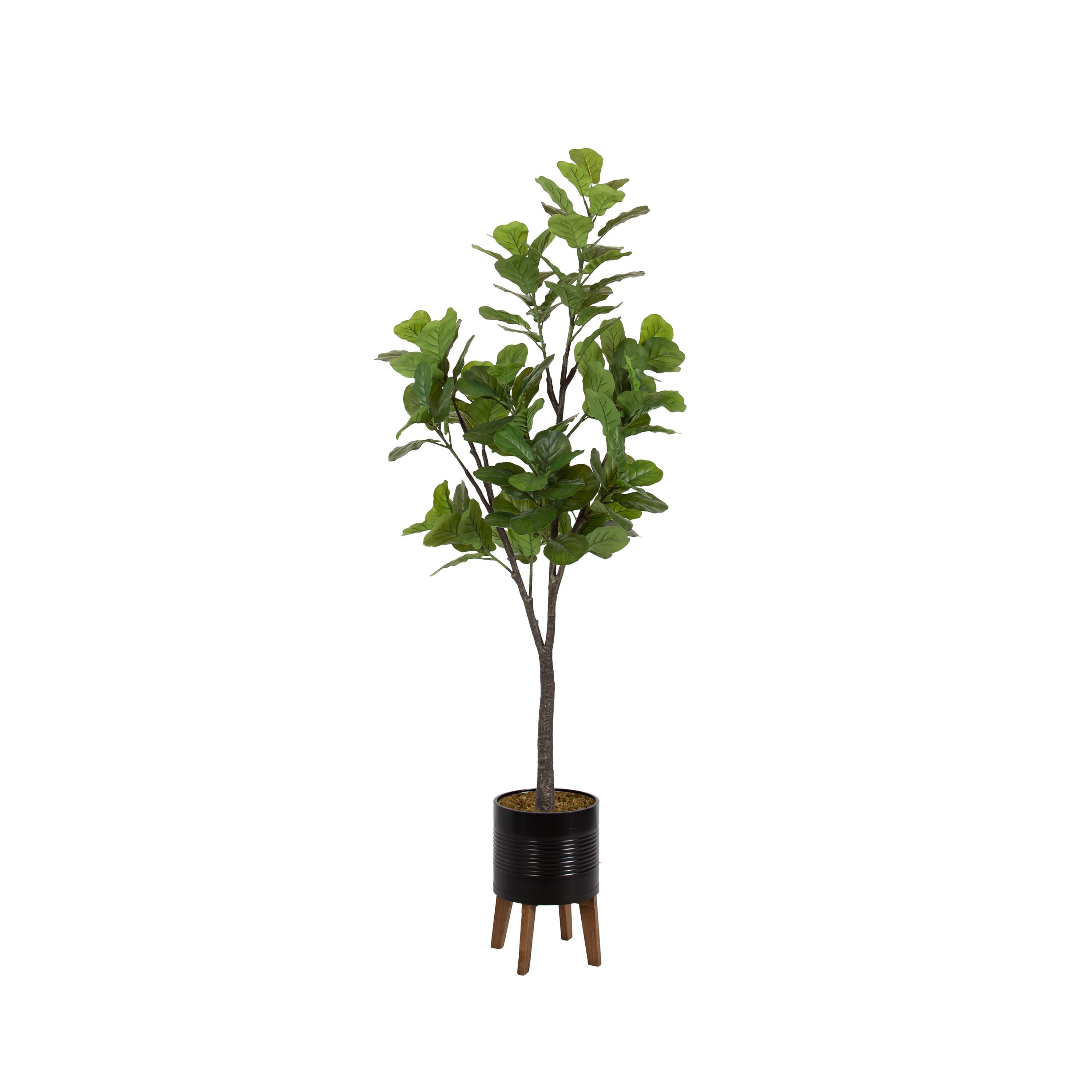 Kate and Laurel Fidmont 6ft. Faux Fiddle Fig Tree in Gavri Wood Footed Planter