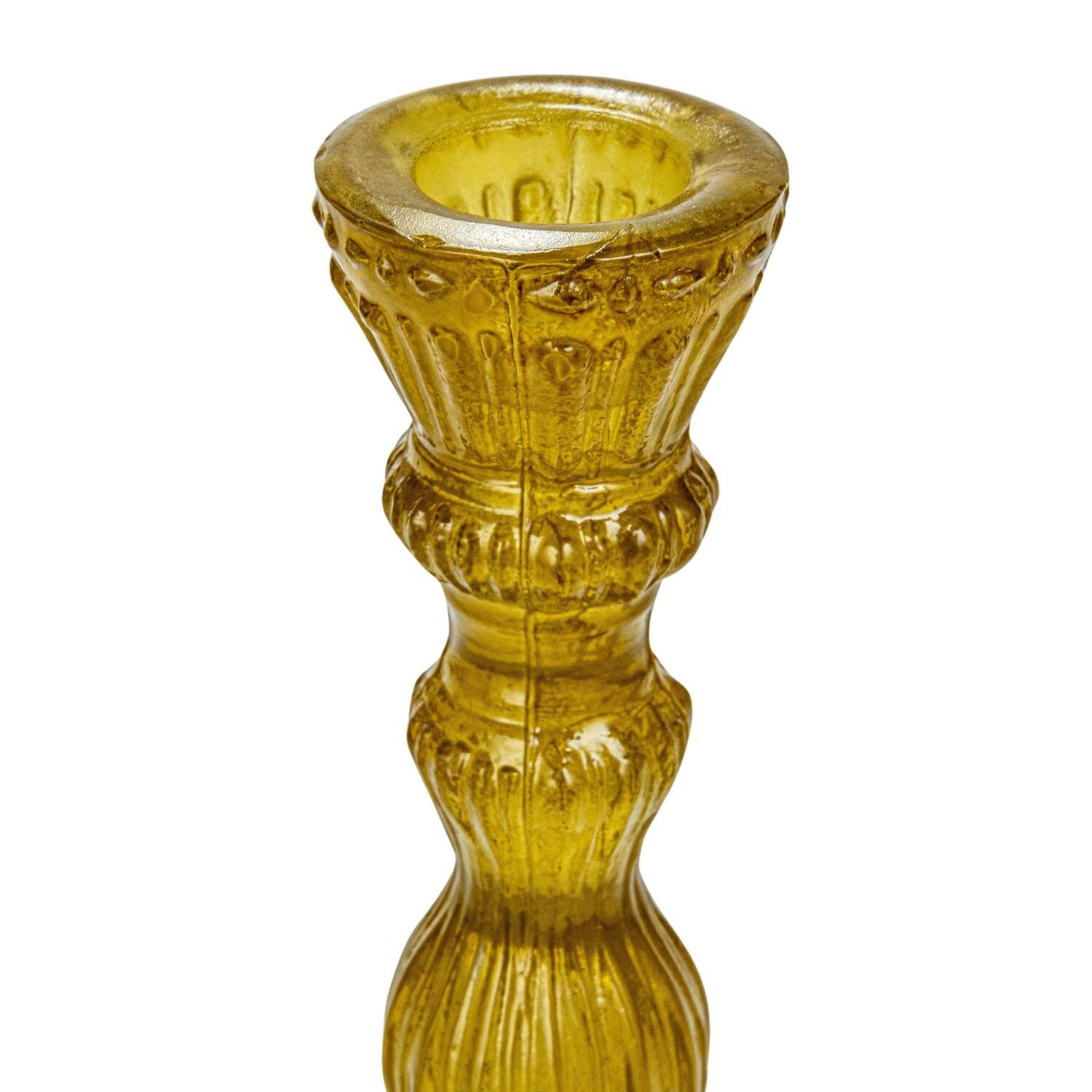Hello Honey® 6" Tall Embossed Chartreuse Reclaimed Glass Taper Holder