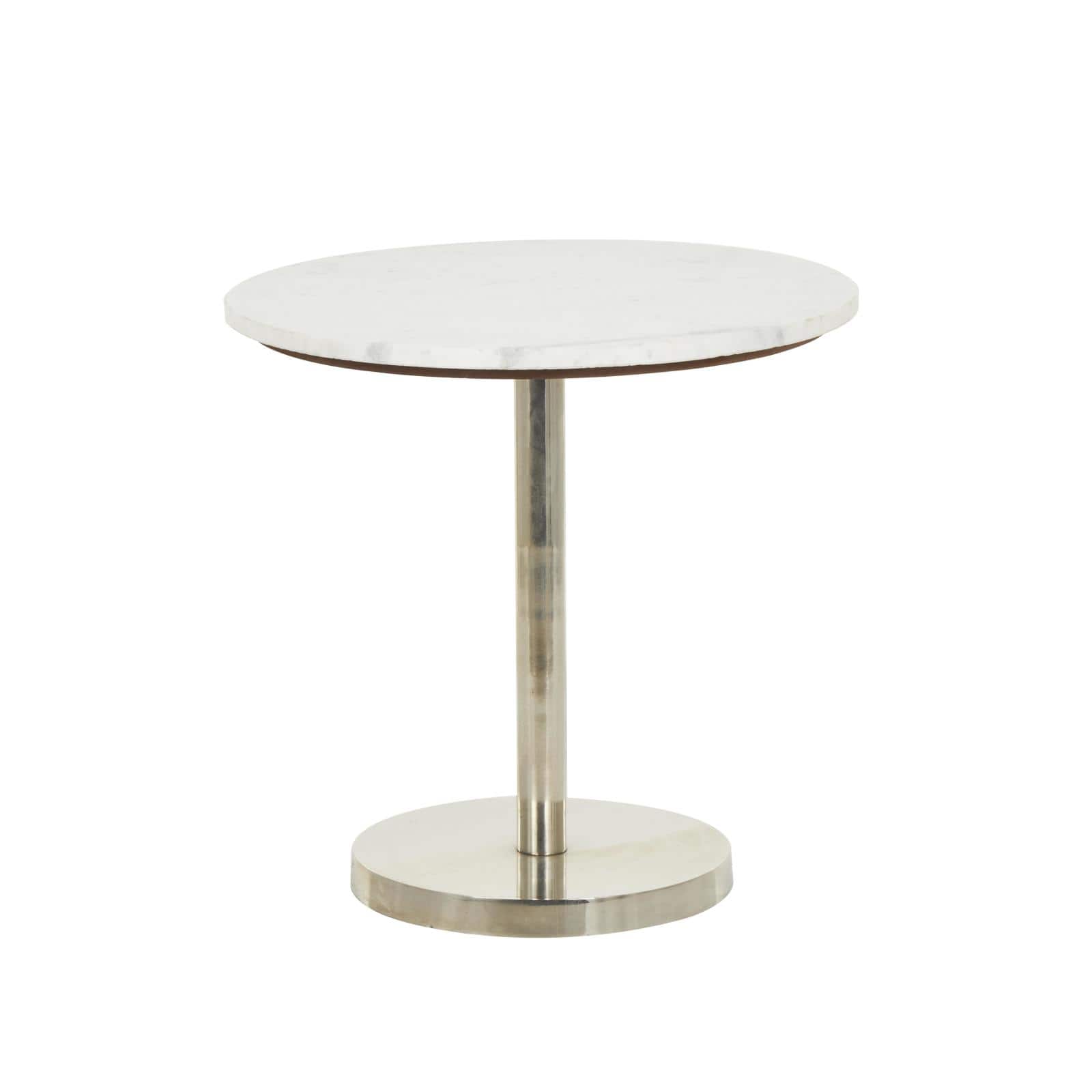 19" x 20" Silver Metal Geometric Pedestal Accent with White Marble Tabletop