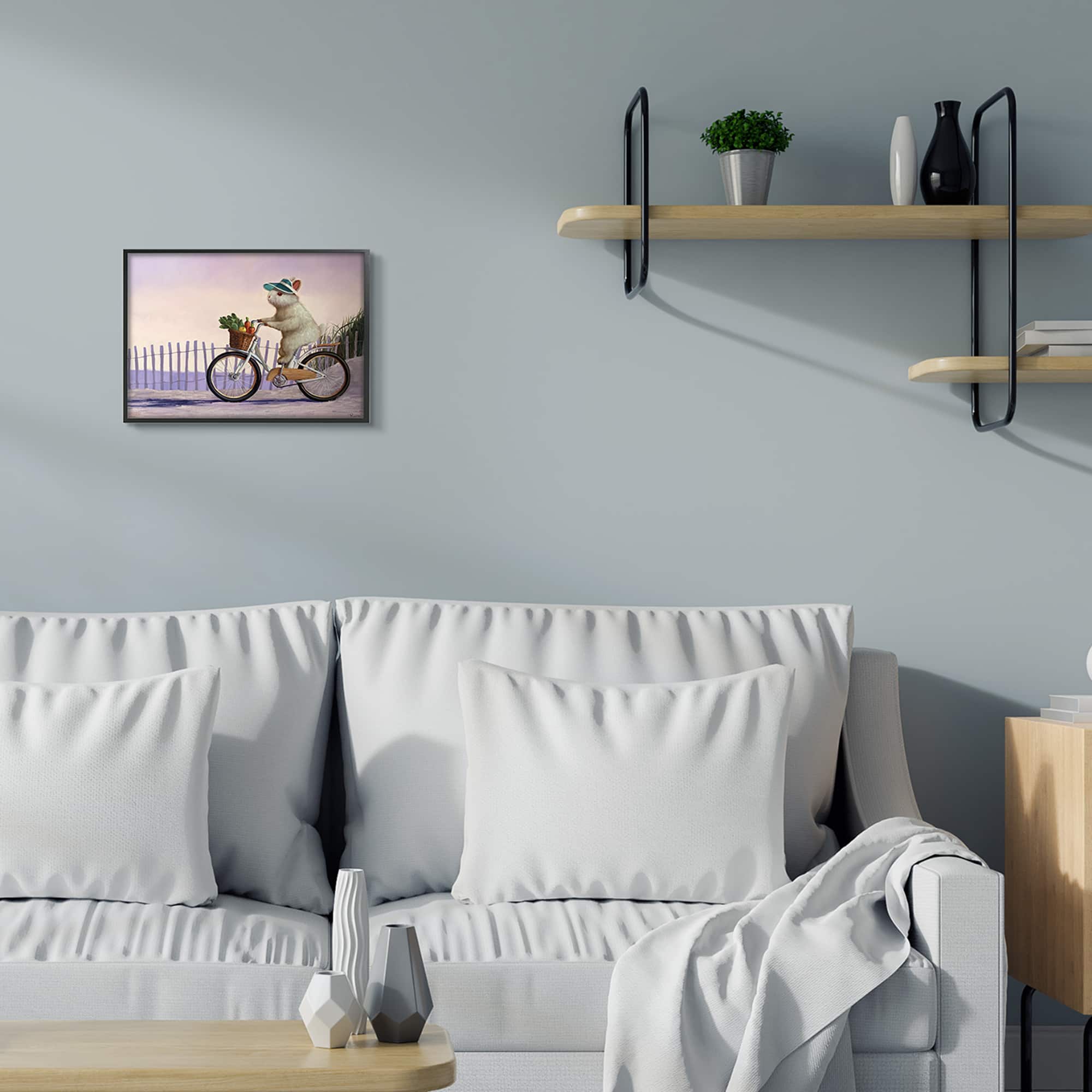 Stupell Industries Bunny Rabbit on Bike by Nautical Beach Framed Wall Art