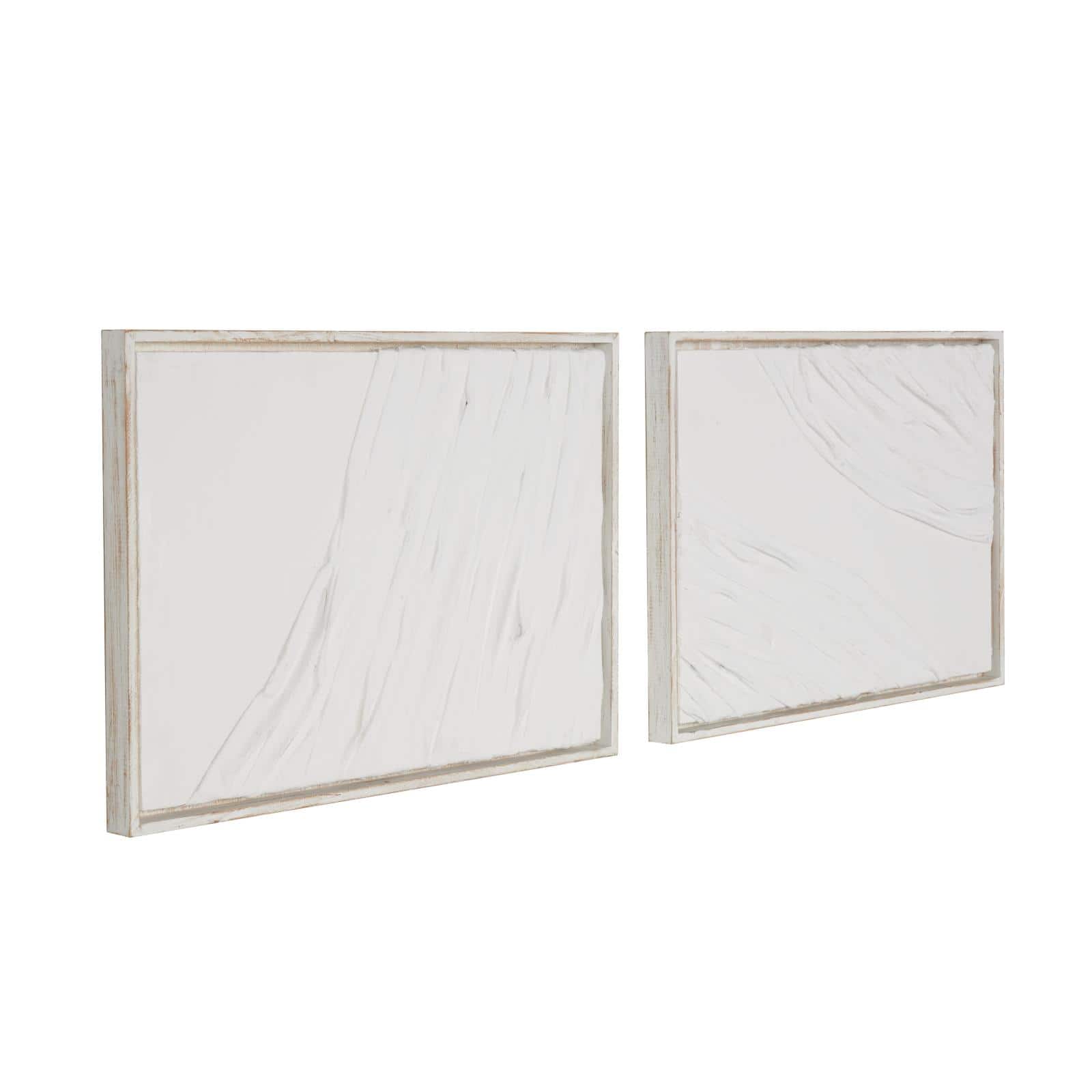 28" x 20" White Distressed Wood Abstract Wavy Wall Decor, Set of 2