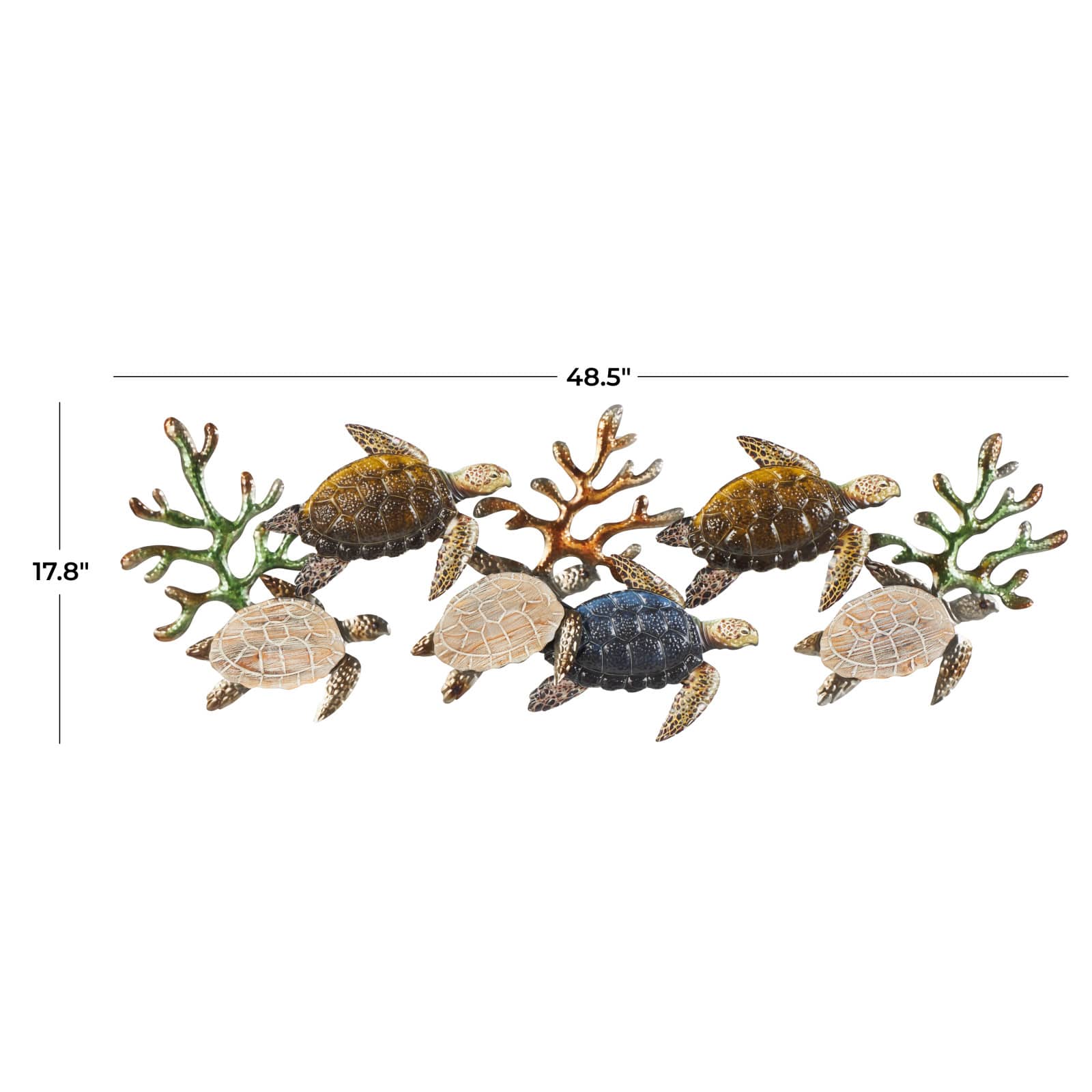 48" x 18" Bronze Metal Turtle Hammered Wall Décor with Wood Accents