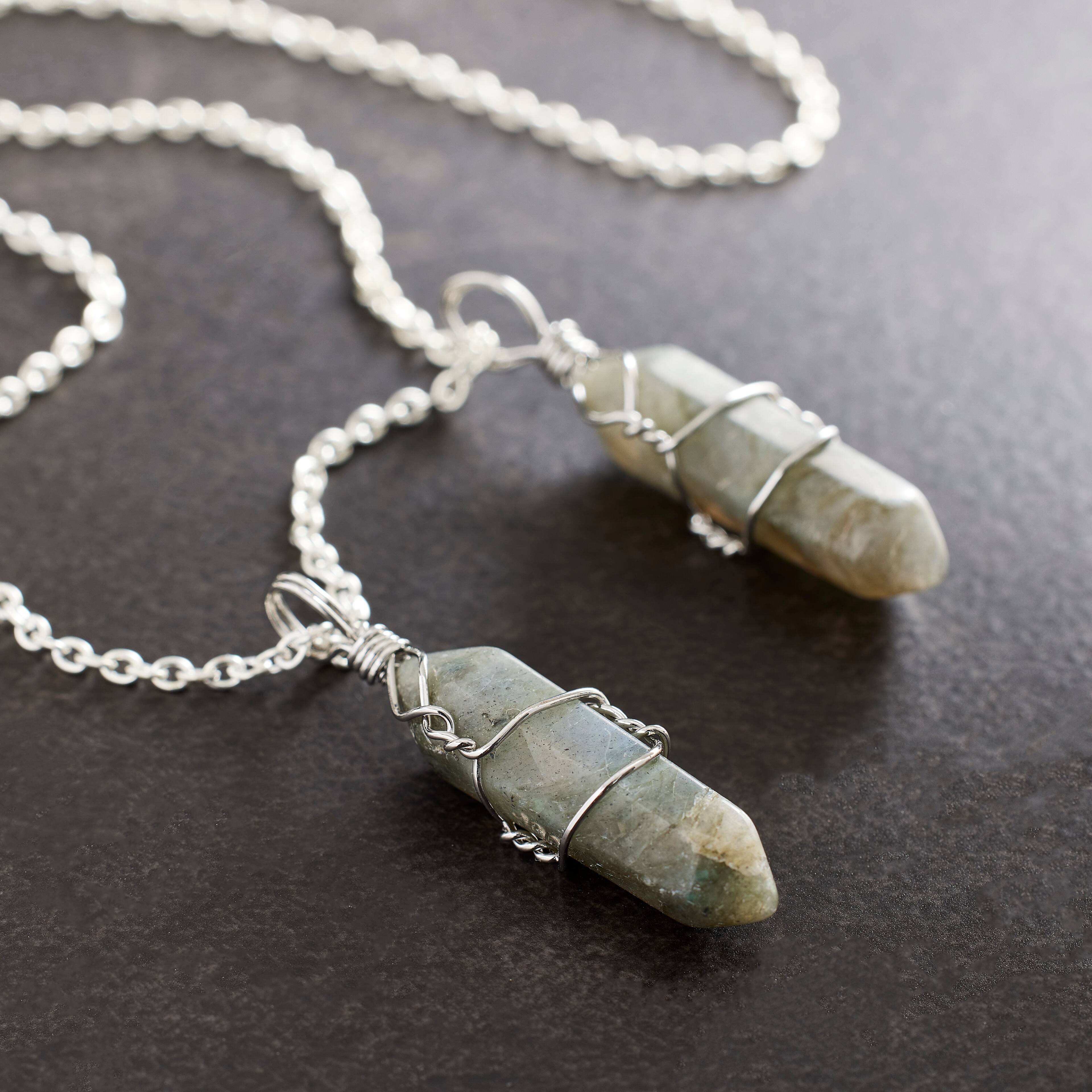 12 Packs: 2 ct. (24 total) Gray Labradorite Prism Pendants by Bead Landing™