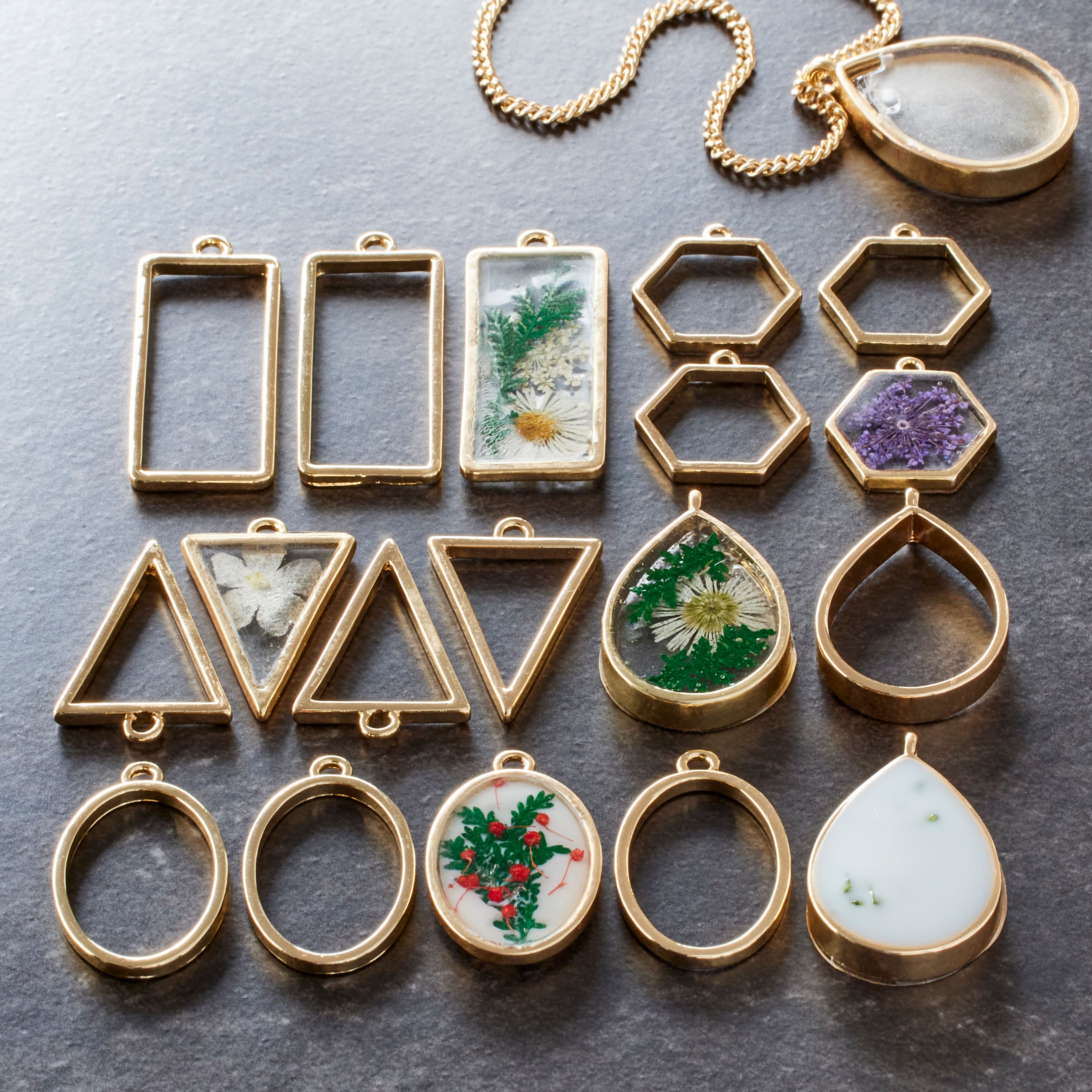 6 Pack: Blue Moon Studio™ UV Resin Craft Gold Simple Shapes Fillable Metal Charm Set