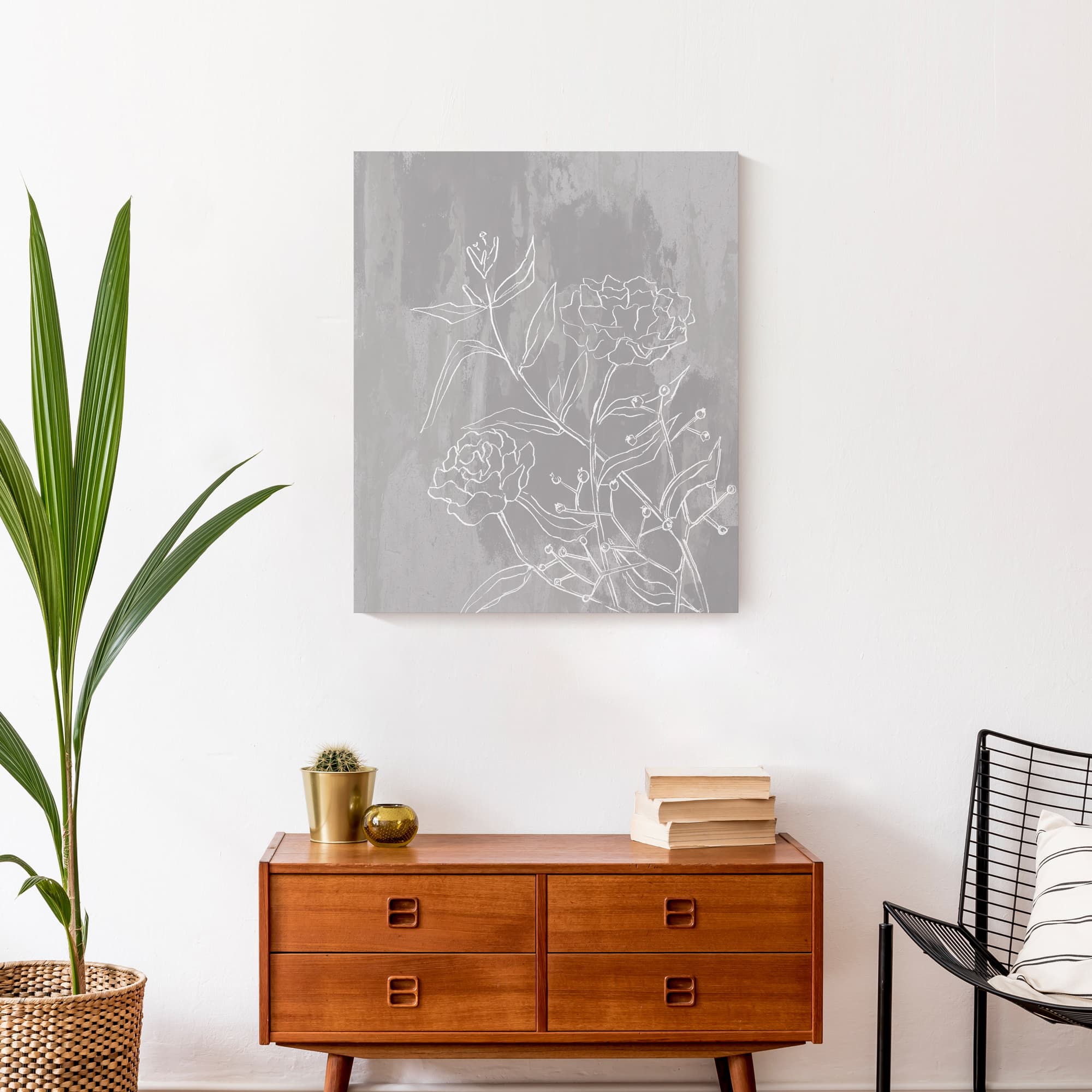 Flowers On Distressed Gray Canvas Wall Art