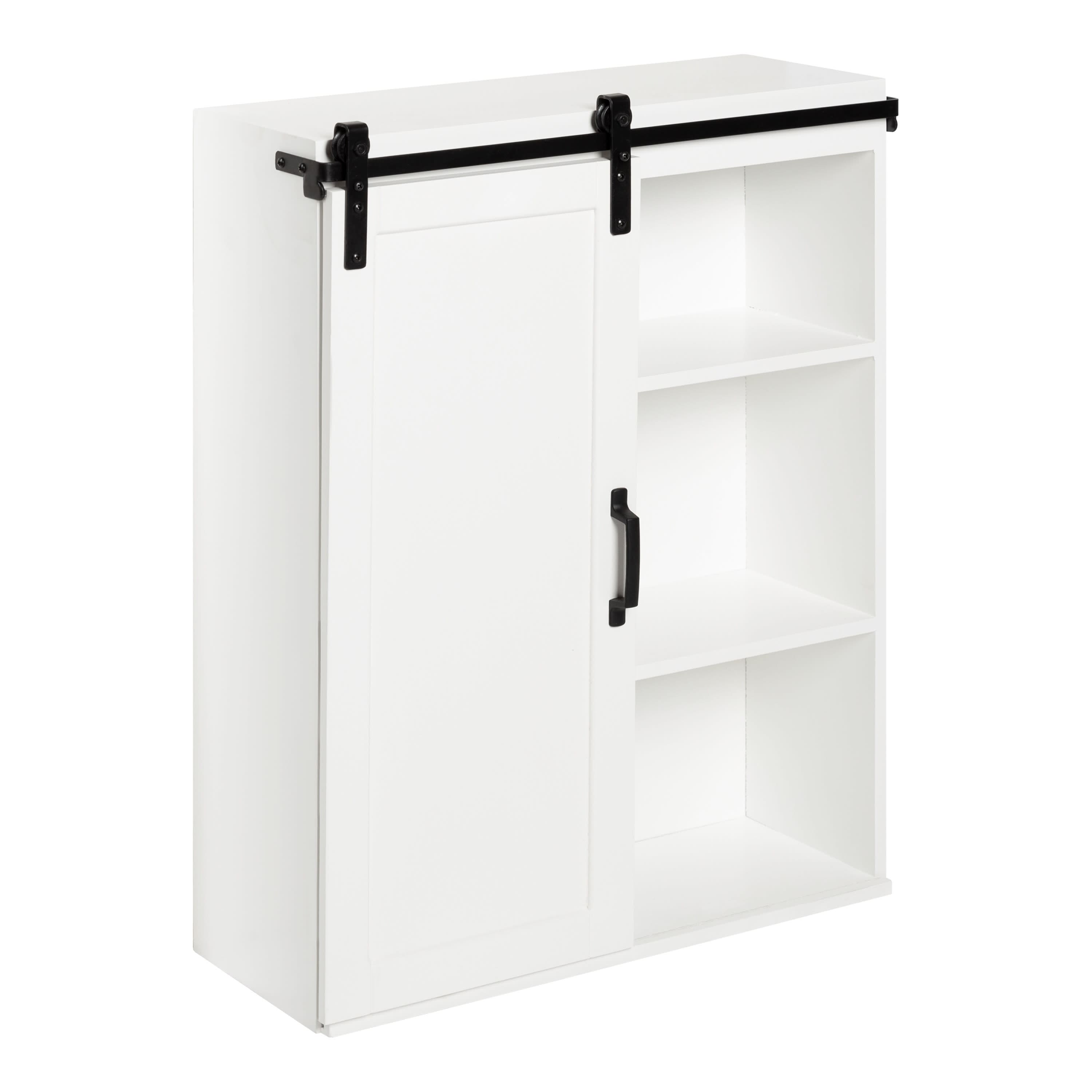 Kate and Laurel Skylan White Decorative Sliding Door Wall Cabinet