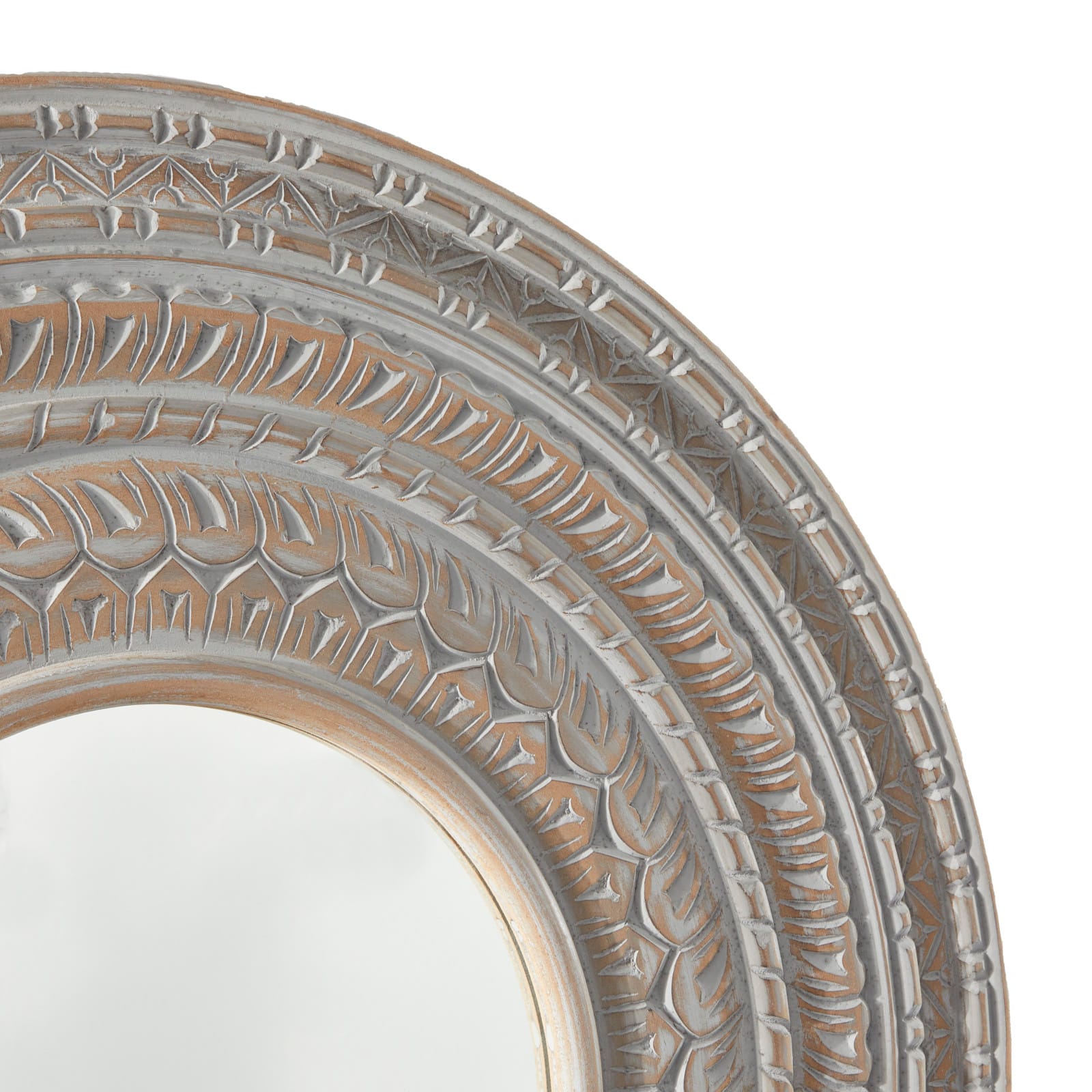 Gray Wood Carved Tribal Wall Mirror 36" x 2" x 36"