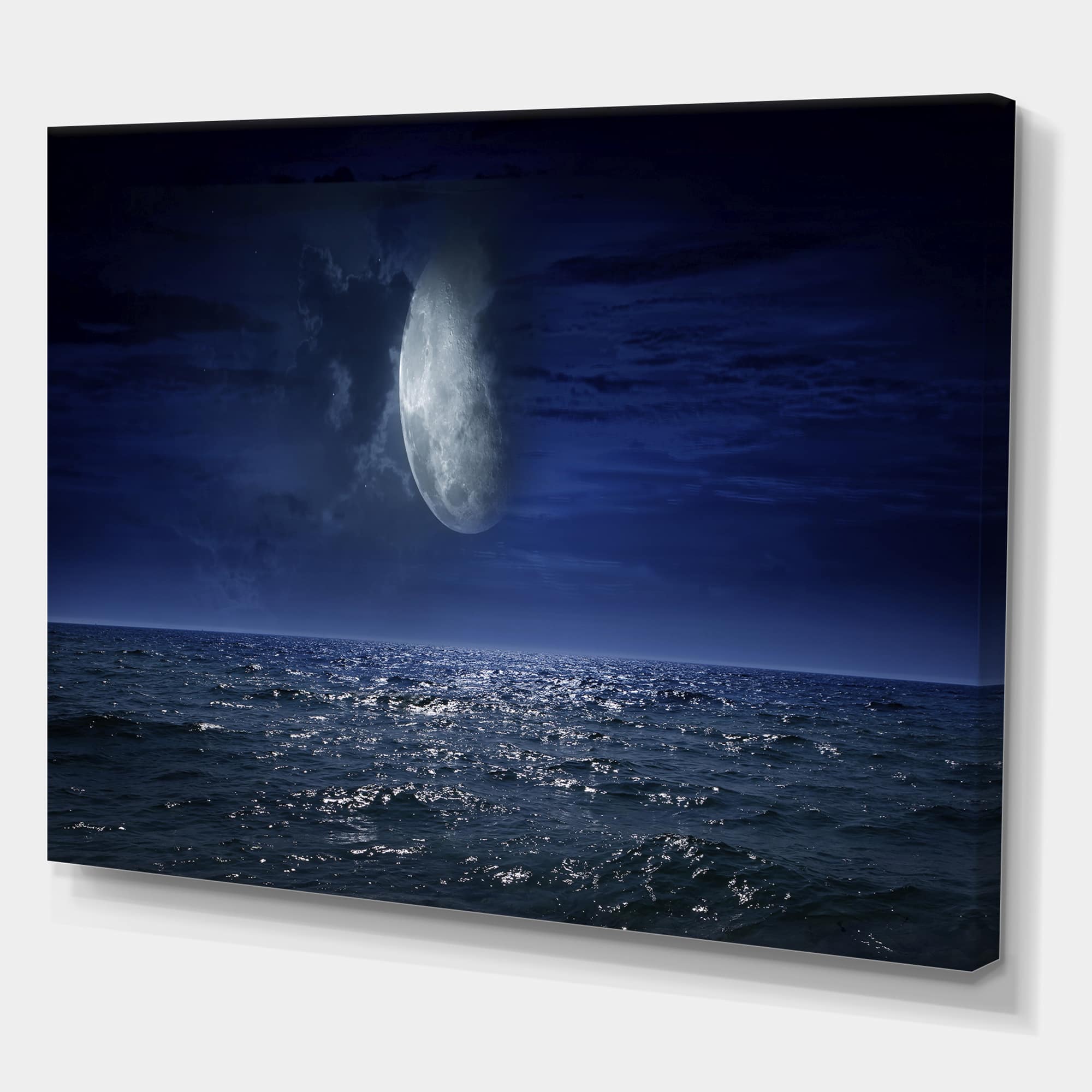 Designart - Full Moon Over Dark Ocean At Night - Nautical & Coastal Canvas Wall Art Print