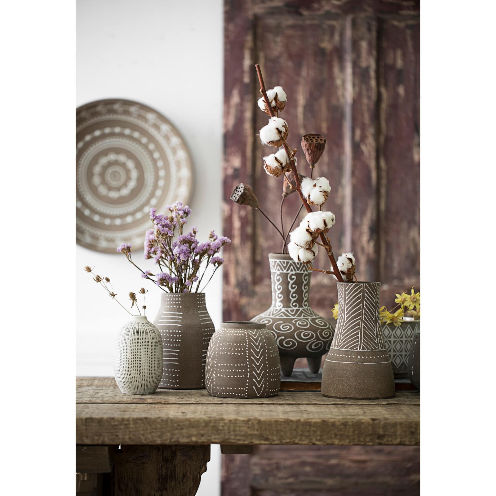 Hello Honey® White Stoneware Vases with Textured Black Polka Dots Set
