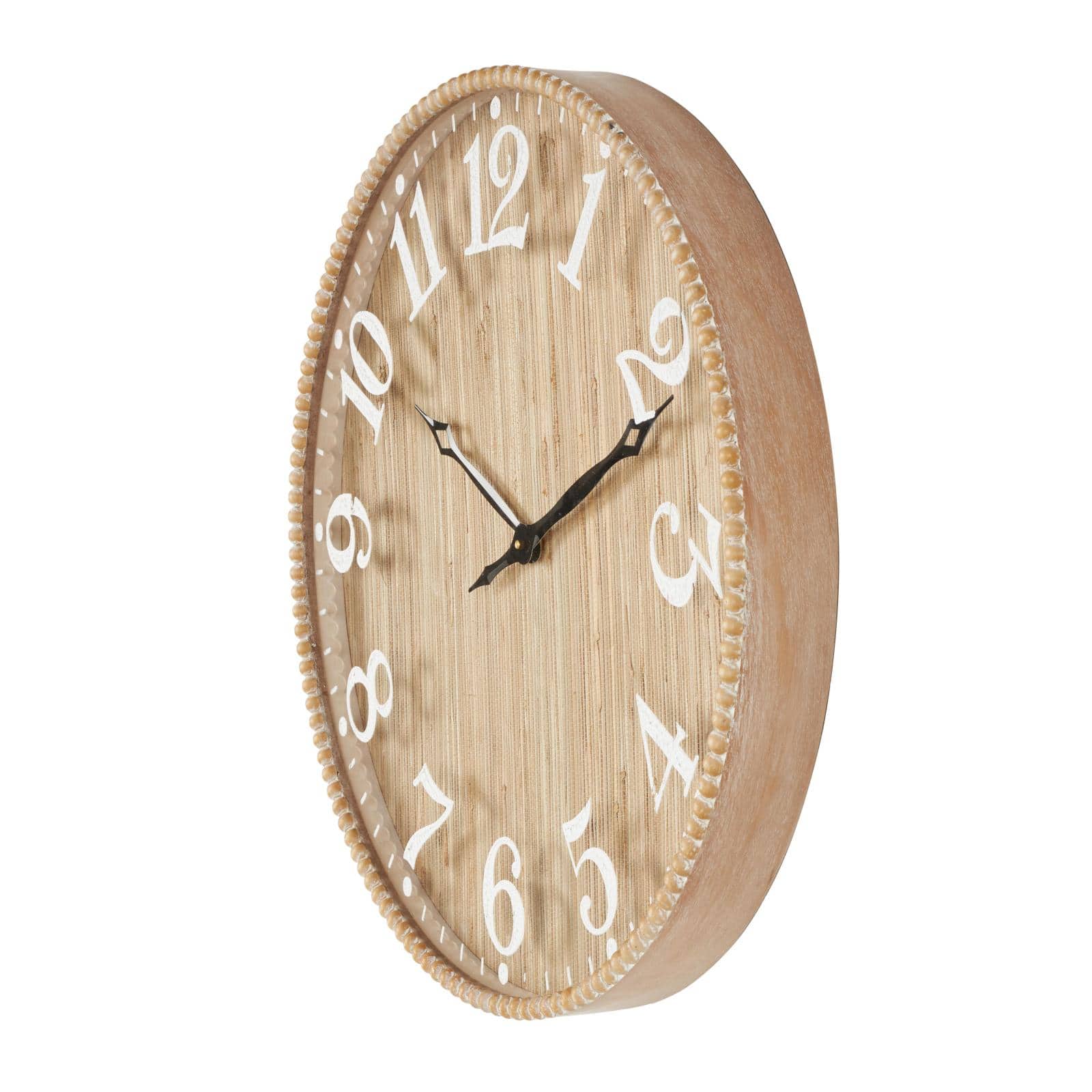 24" x 24" Light Brown Distressed Decorative Wall Clock with Beaded Frame