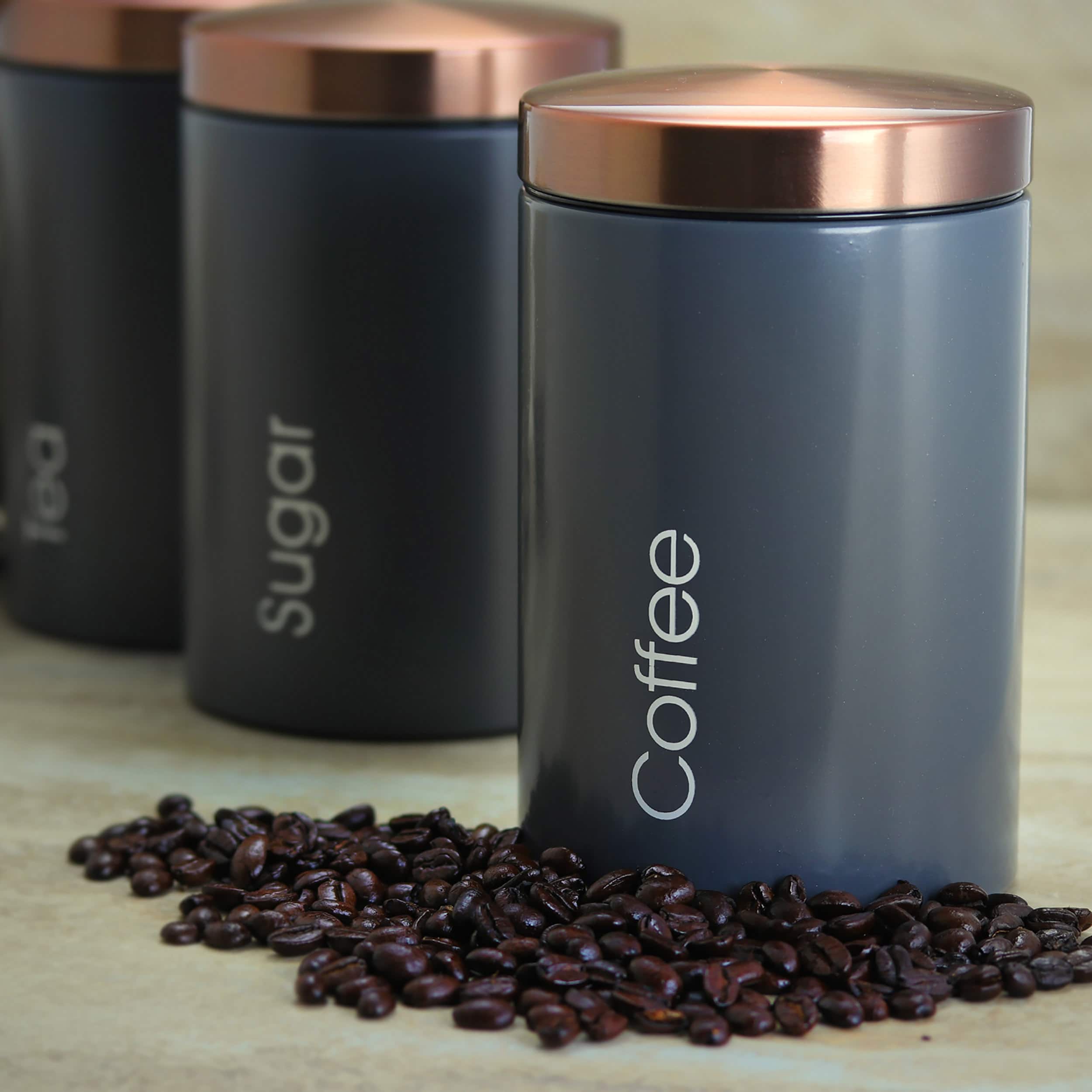 MegaChef Essential Kitchen Storage Matte Gray 3 Piece Sugar, Coffee & Tea Canister Set