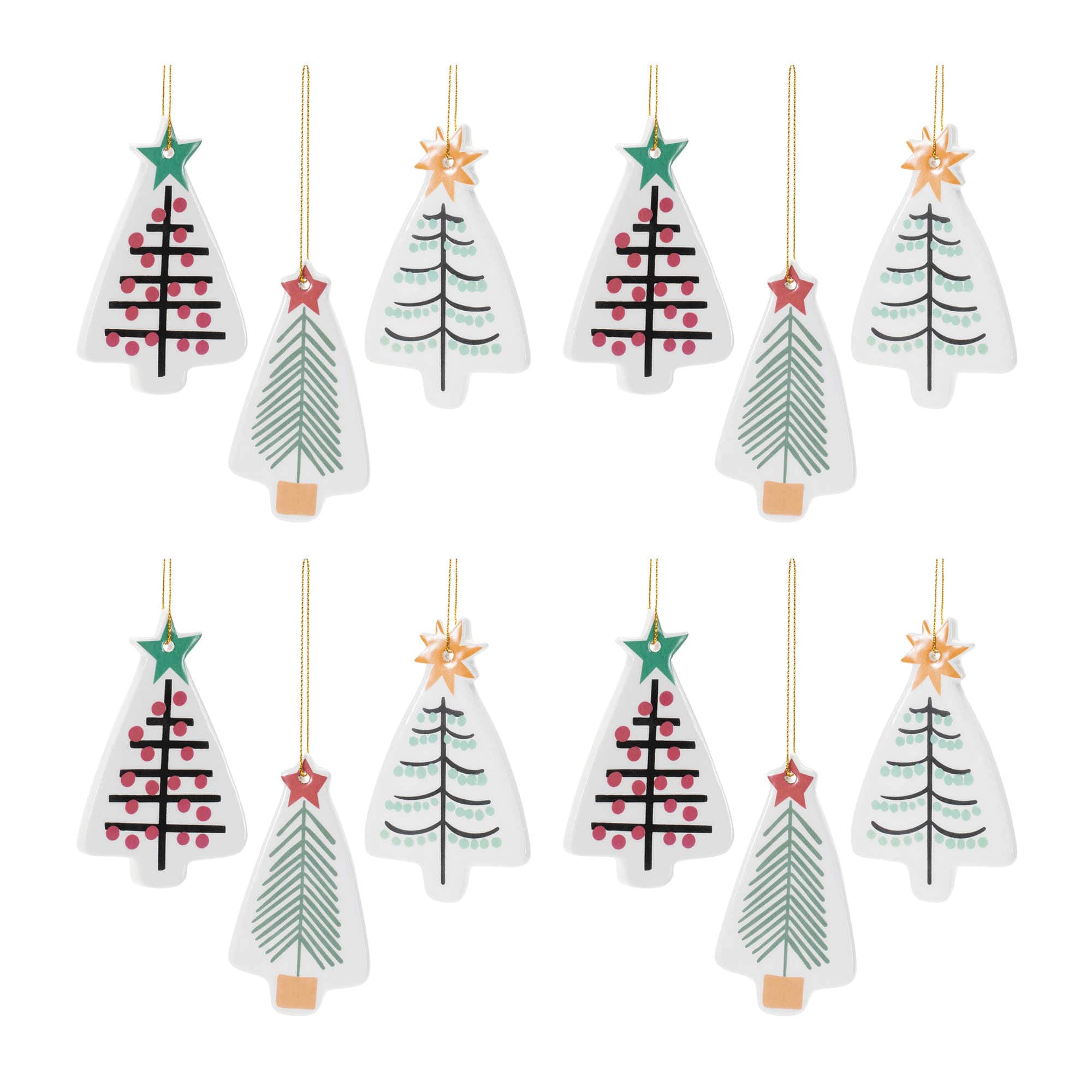 4" Ceramic Christmas Tree Ornament Set, 4ct.