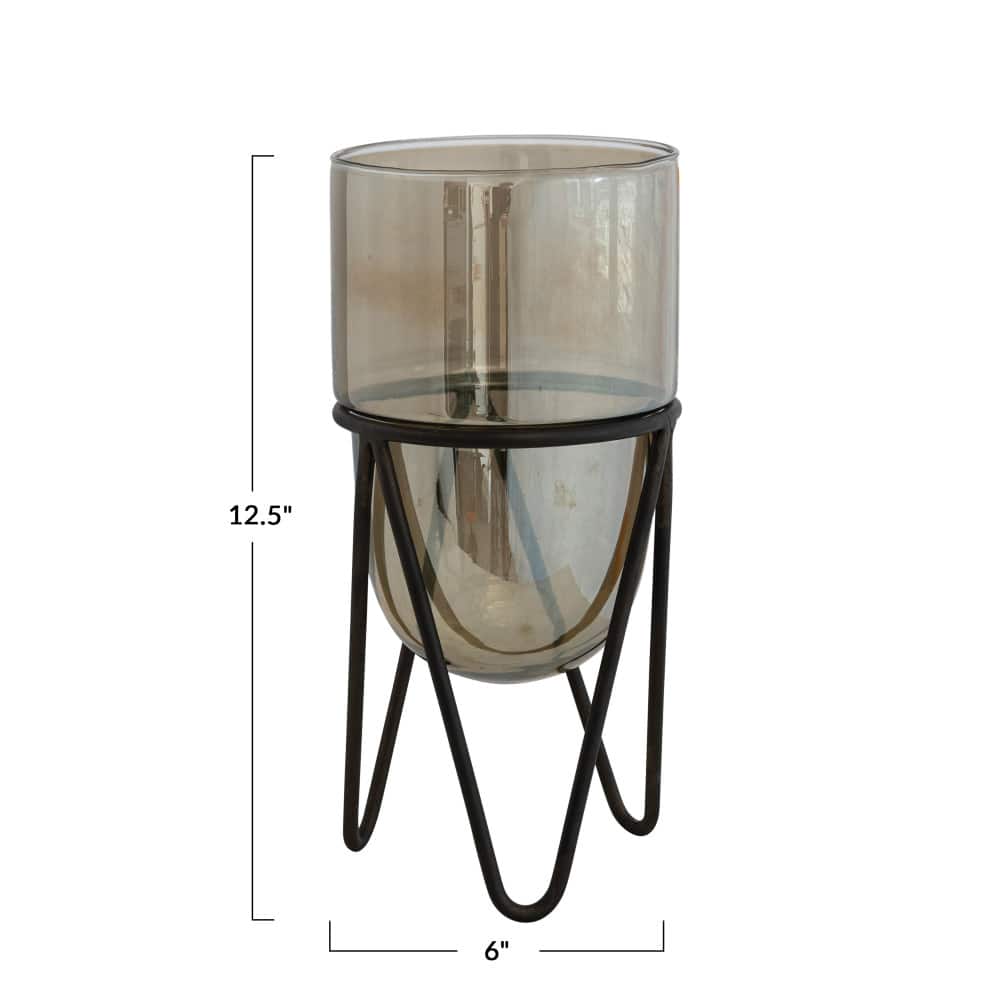 Hello Honey® Brown & Black Glass Pillar Candle Holder With Metal Stand