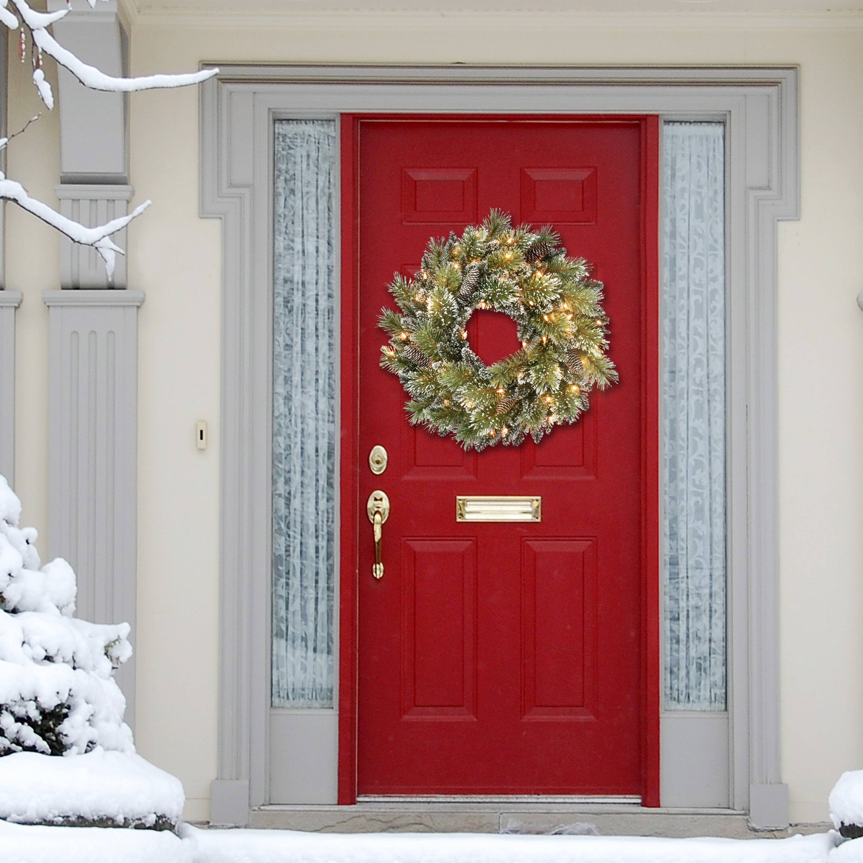 6 Pack: 24" Pre-Lit Snowy Pine Wreath