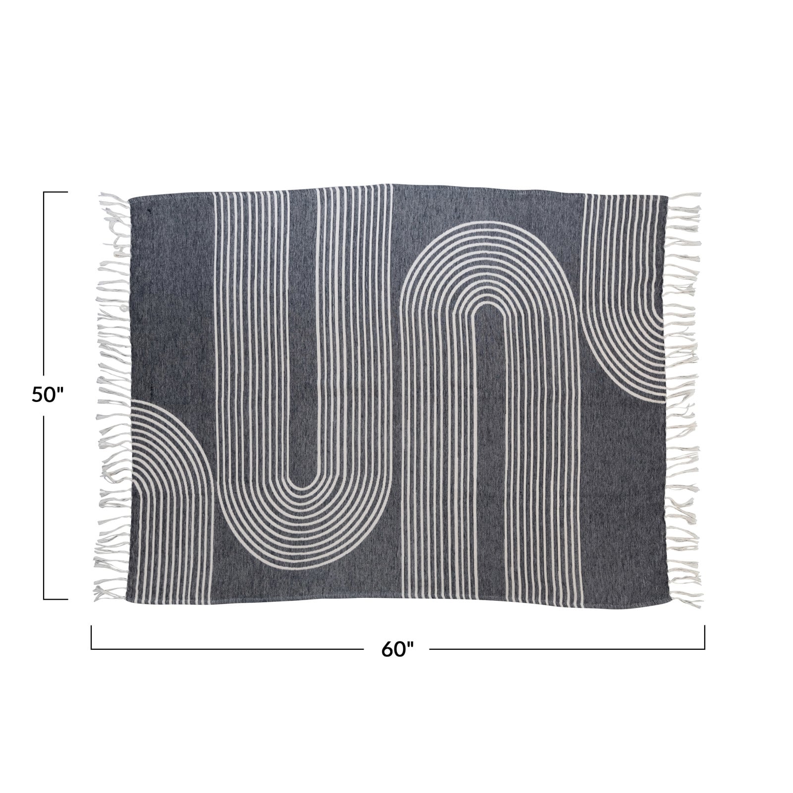 Hello Honey® Cotton Jacquard Throw Blanket with Arch Design and Fringe, Black and White