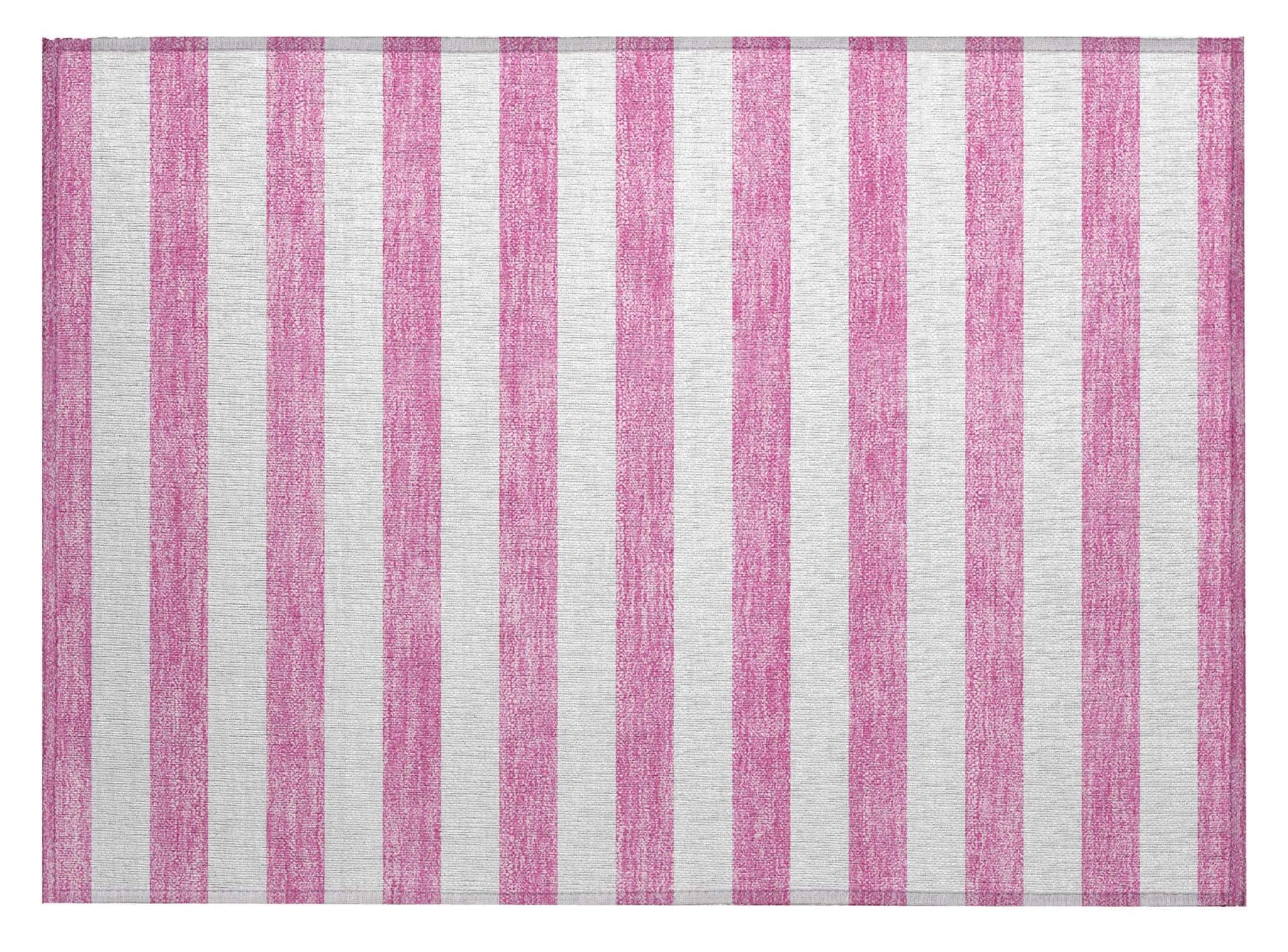 HomeRoots 30" x 20" Pink & White Striped Washable Outdoor Area Rug
