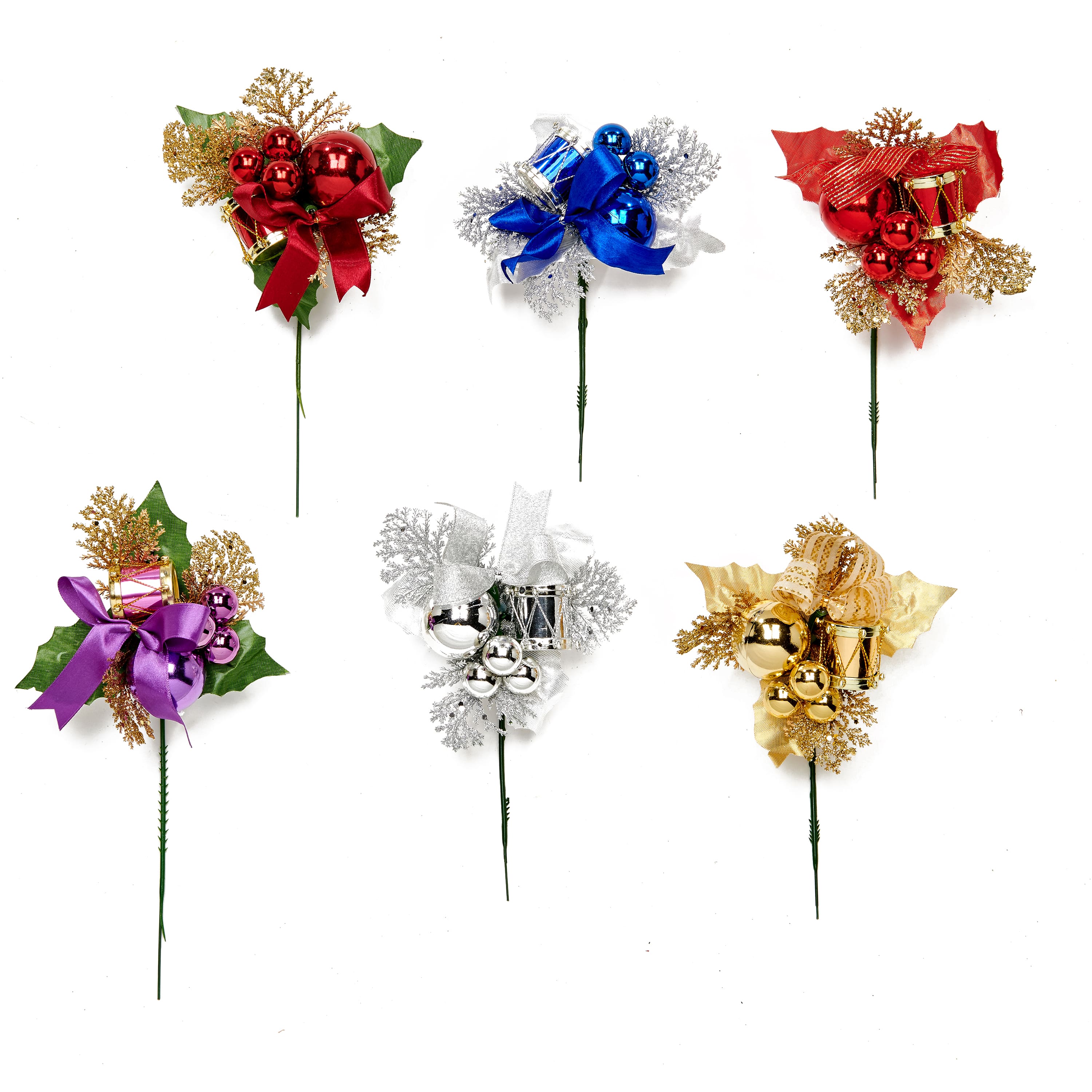 7" Christmas Leaf, Drum & Ball Outdoor Weatherproof Picks Set