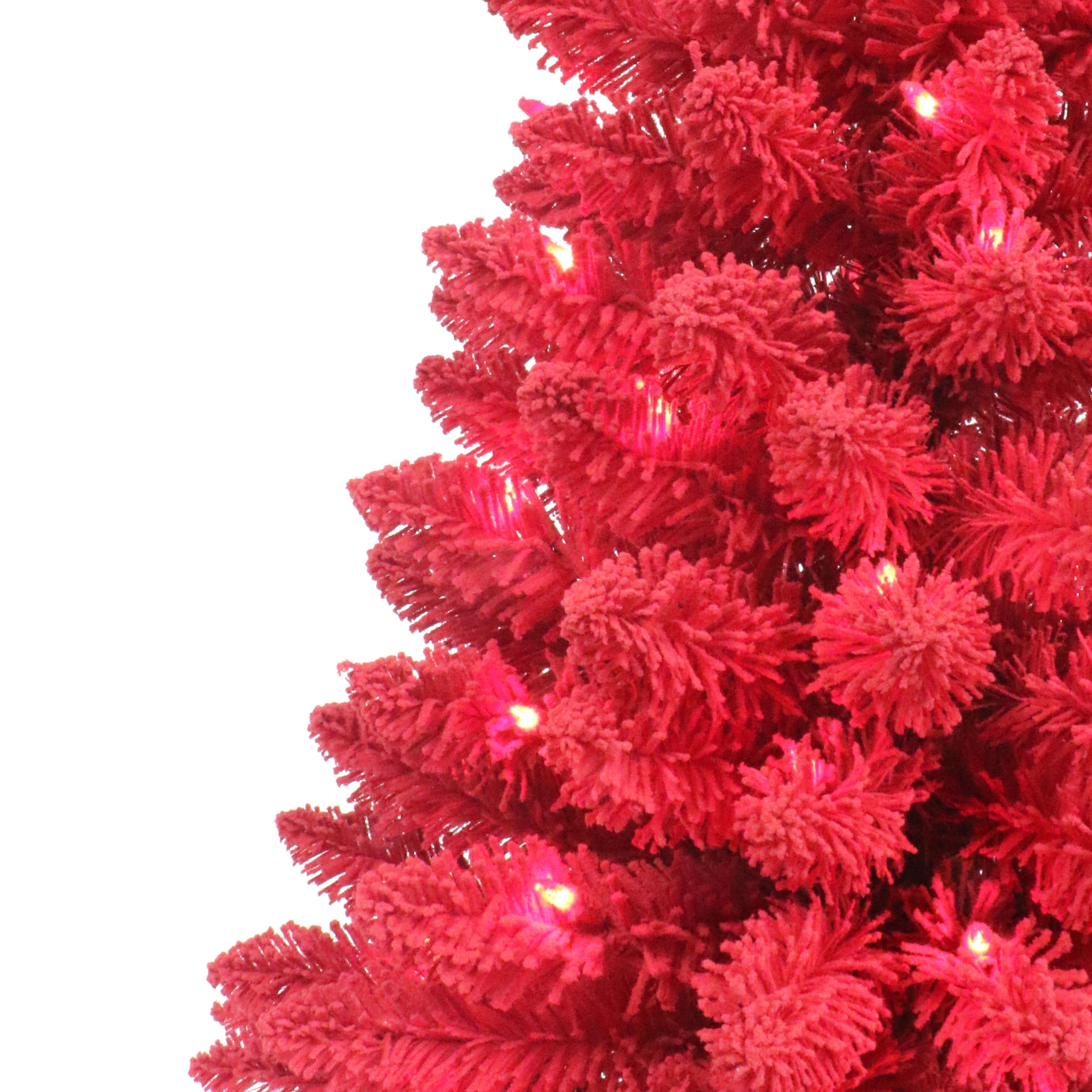 3ft. Pre-Lit Red Artificial Flocked Christmas Tree with Burlap Base, Clear Lights