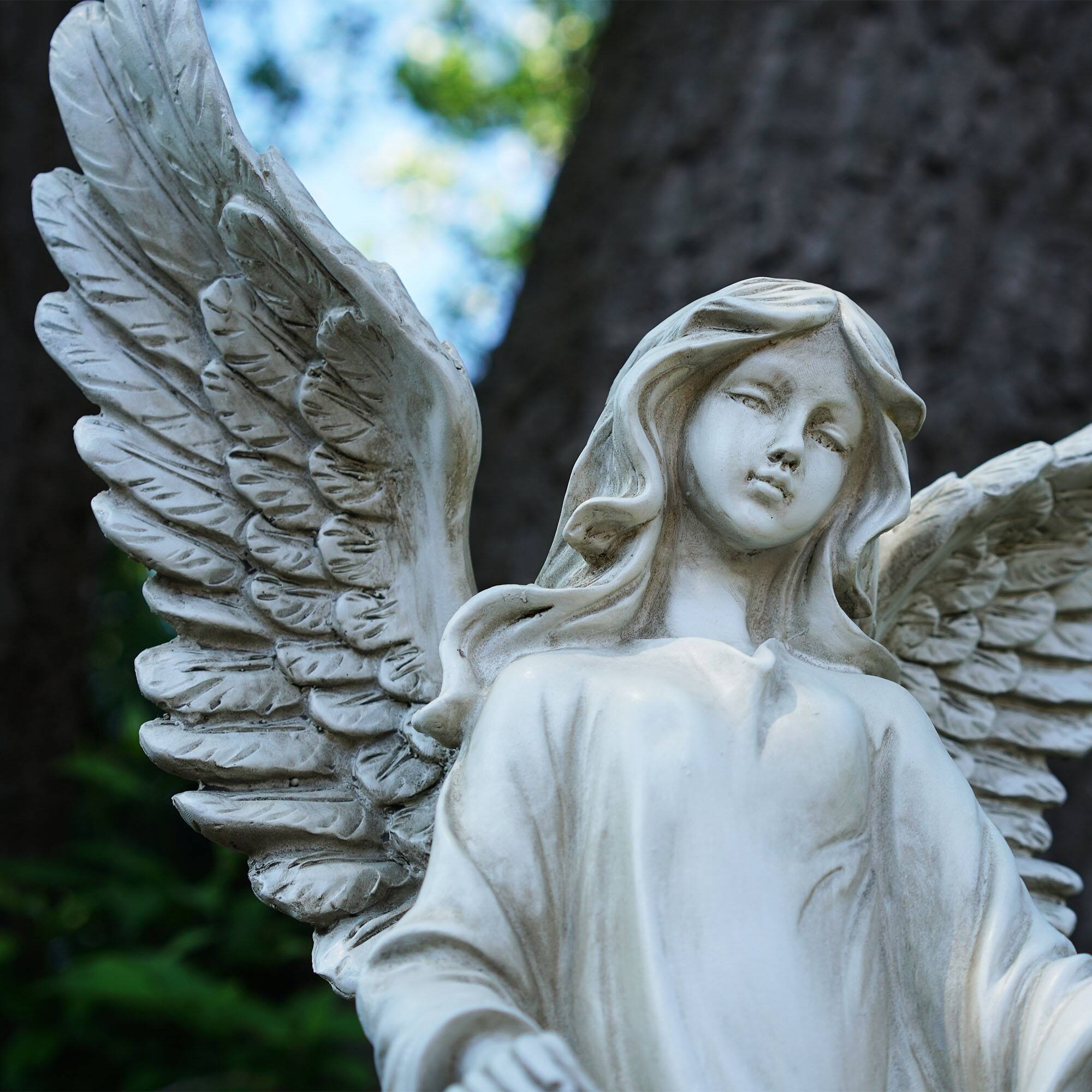 23.25" Standing Gray Angel Outdoor Bird Bath & Feeder