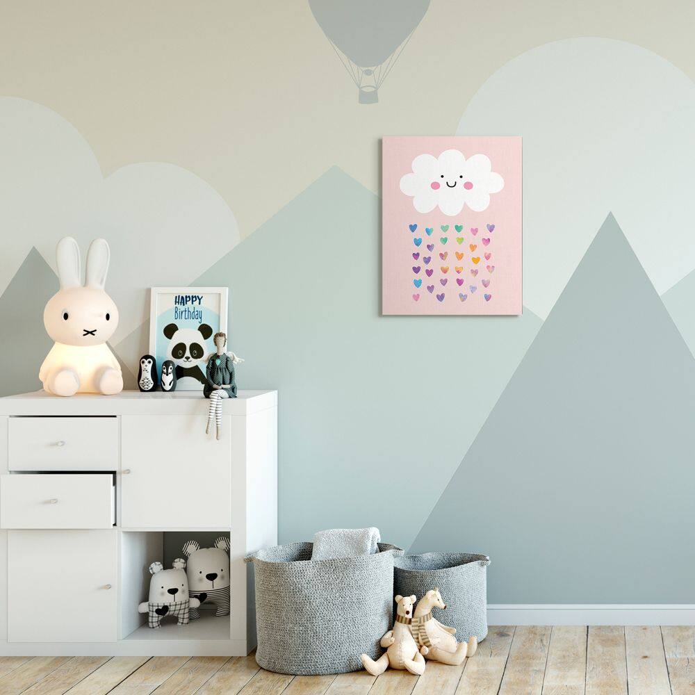 Stupell Industries Raining Rainbow Hearts with Happy Cloud Canvas Wall Art