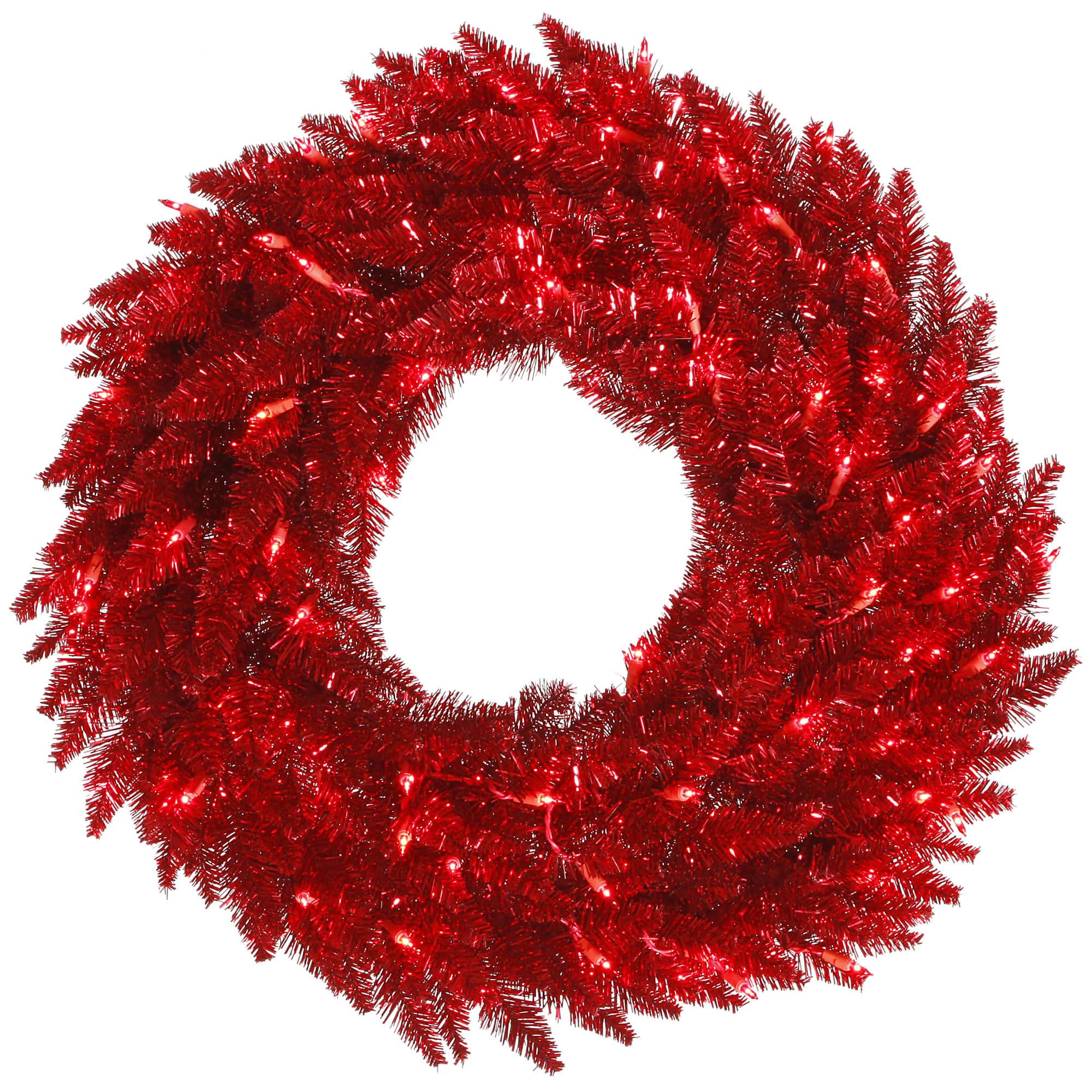 36" Tinsel Red Fir Wreath, Red Dura-Lit® LED Lights