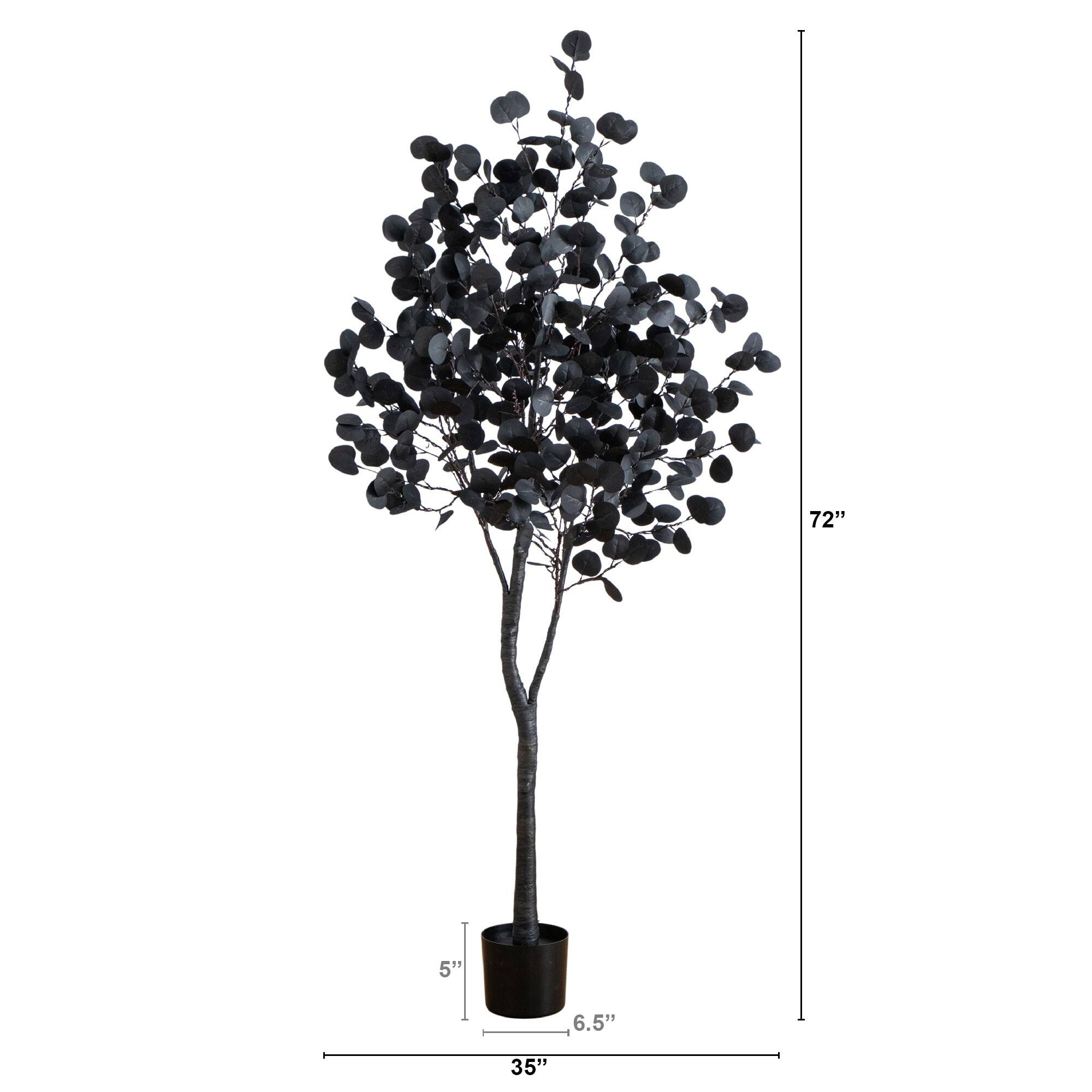 6ft. Pre-Lit Artificial Halloween Black Eucalyptus Tree with 300 Orange & Purple LED Lights