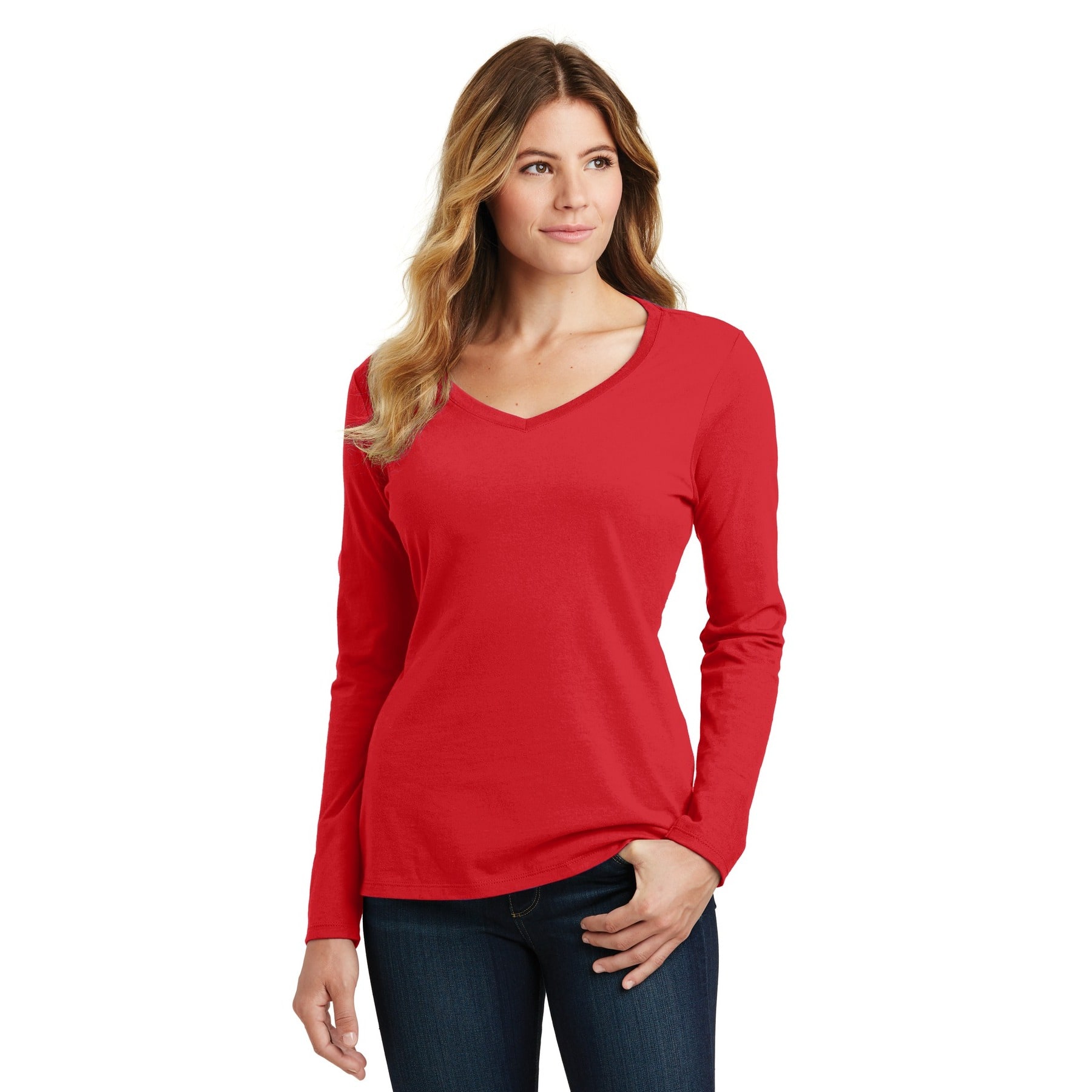 Port & Company® Fan Favorite™ Colors Long Sleeve Ladies V-Neck T-Shirt