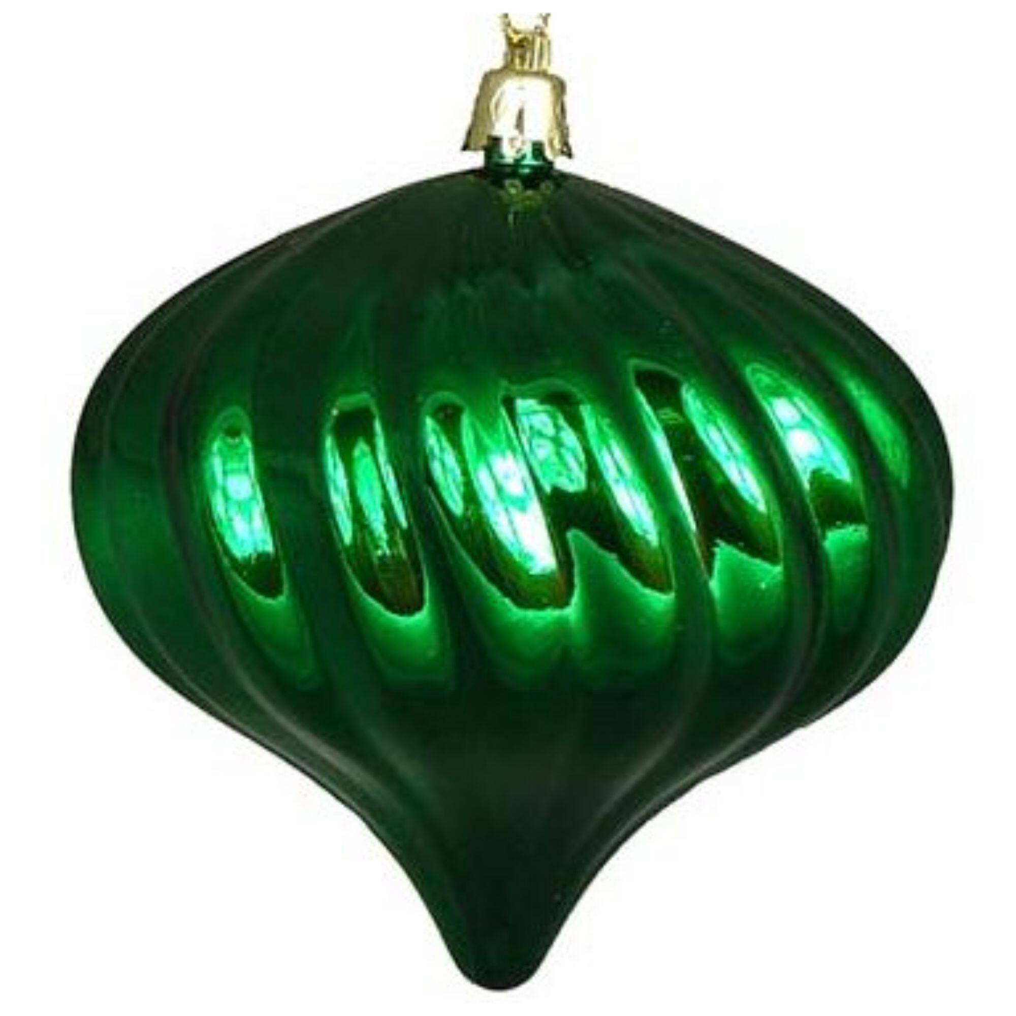 4ct Shiny Christmas Green Swirl Shatterproof Onion Ornaments