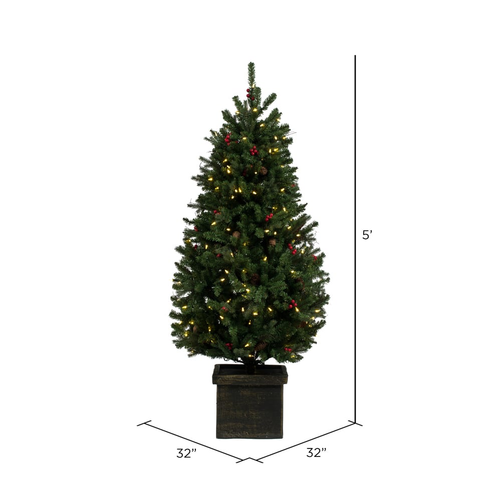 5ft. Pre-Lit Potted Mixed Berry Pine Artificial Christmas Tree, White LED Lights