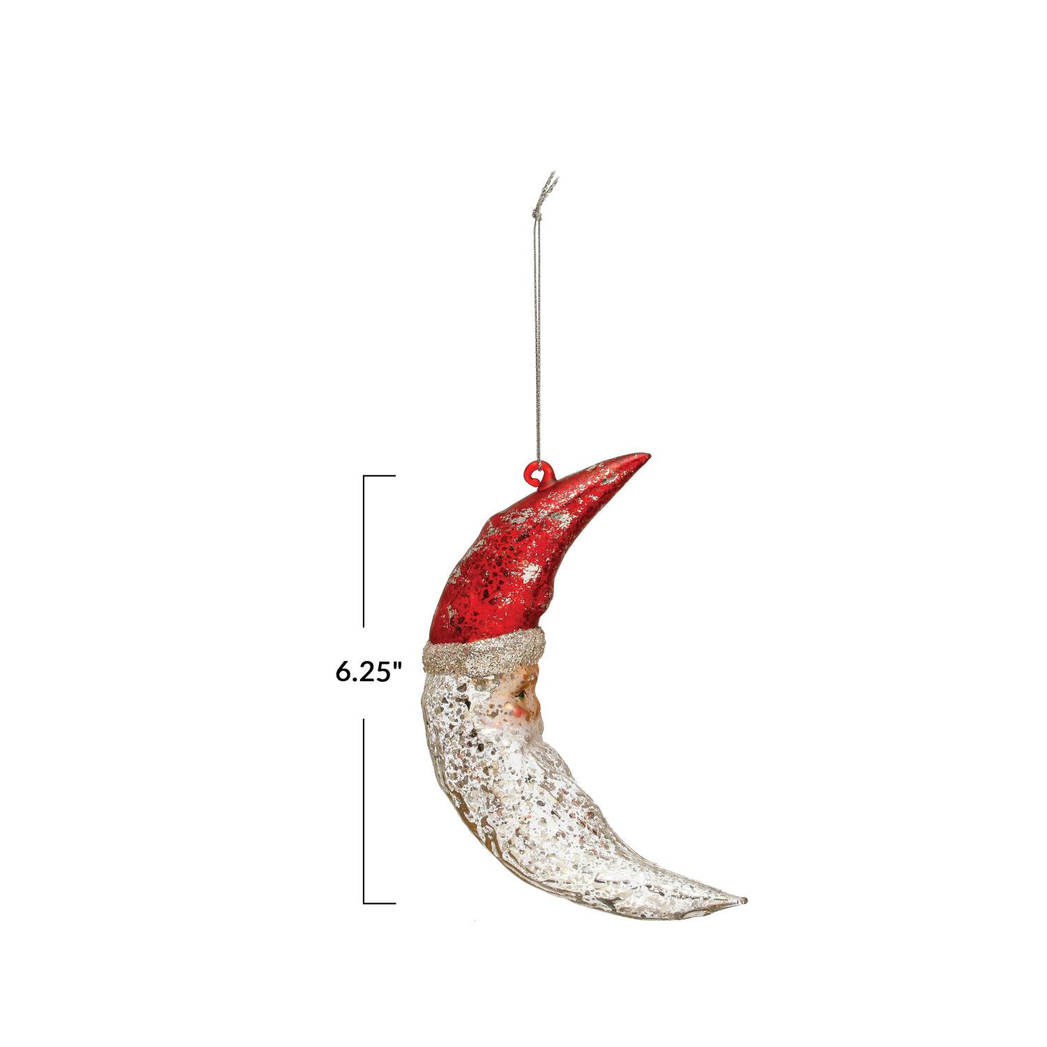 Hello Honey® 6" Red & Silver Mercury Glass Santa Moon Ornament