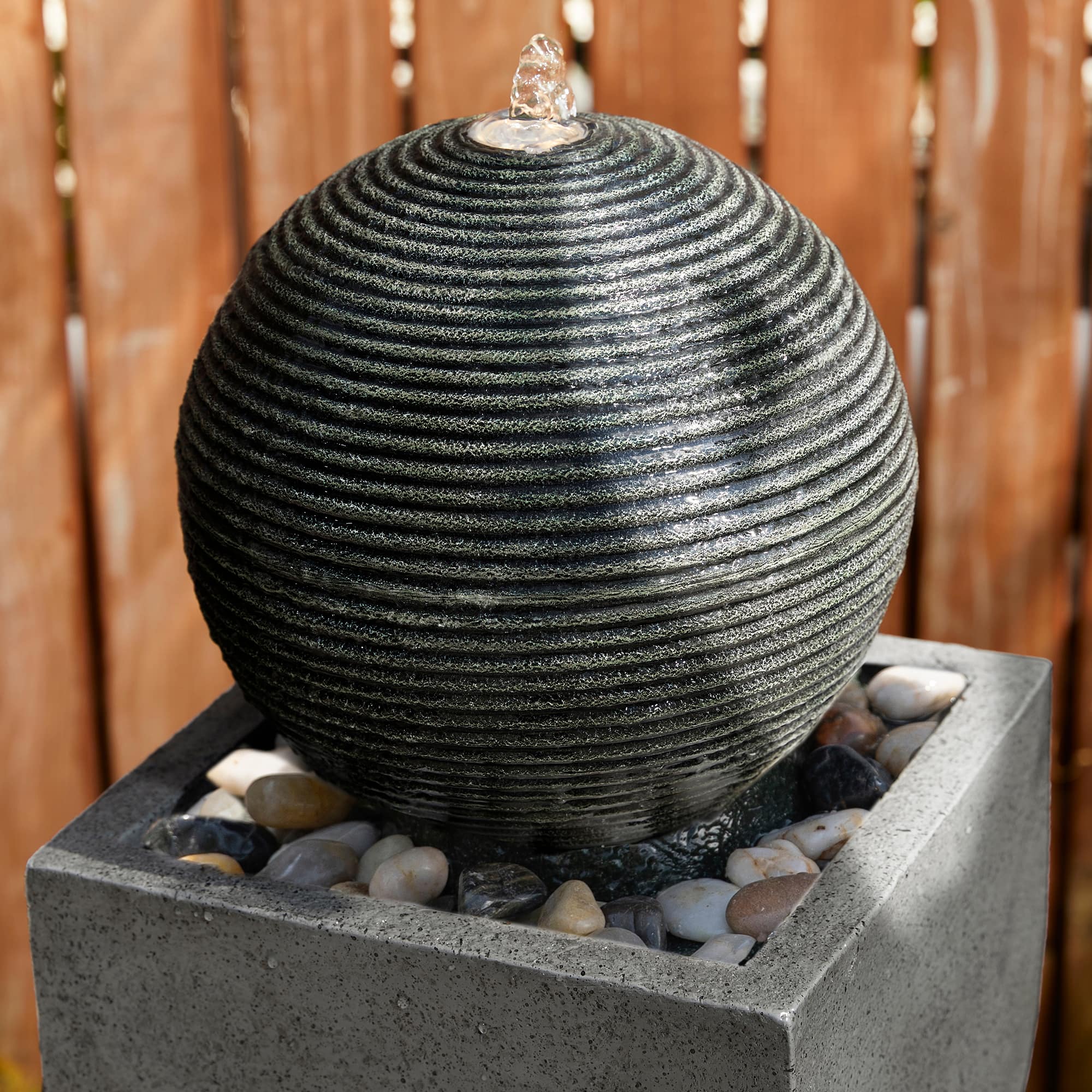 Glitzhome® 40.5" Oversized LED Geometric Pedestal & Sphere Outdoor Floor Fountain