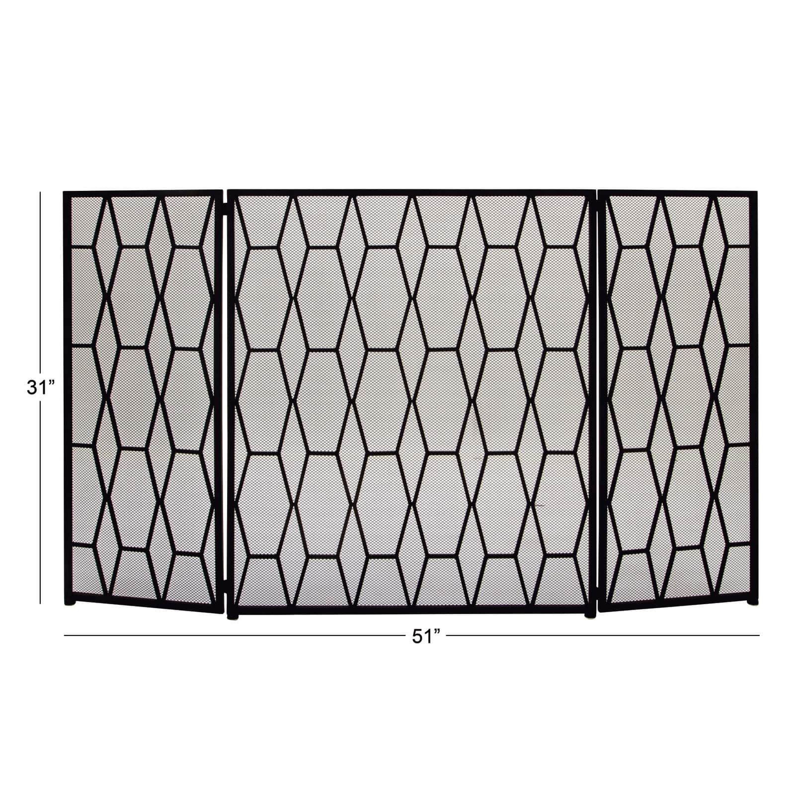 Black Metal Contemporary Fireplace Screen, 31" x 51" x 1"